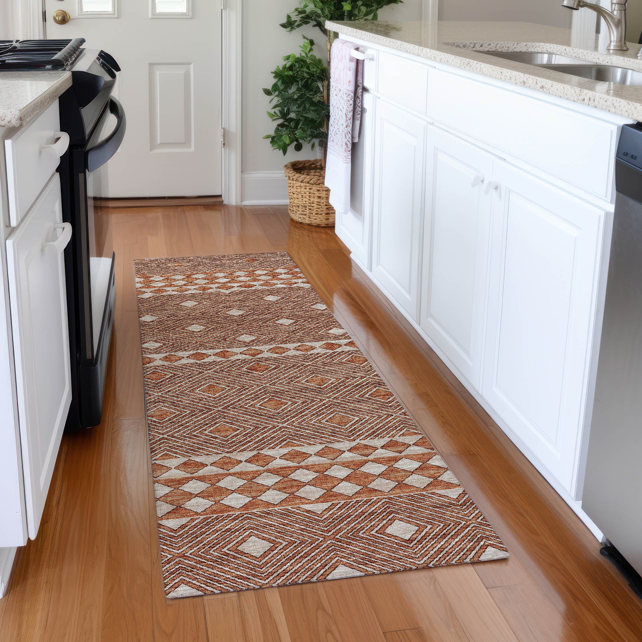 Montevideo Machine Washable Transitional Canyon Red Rug 2'3" x 7'6" #shape_Runner
