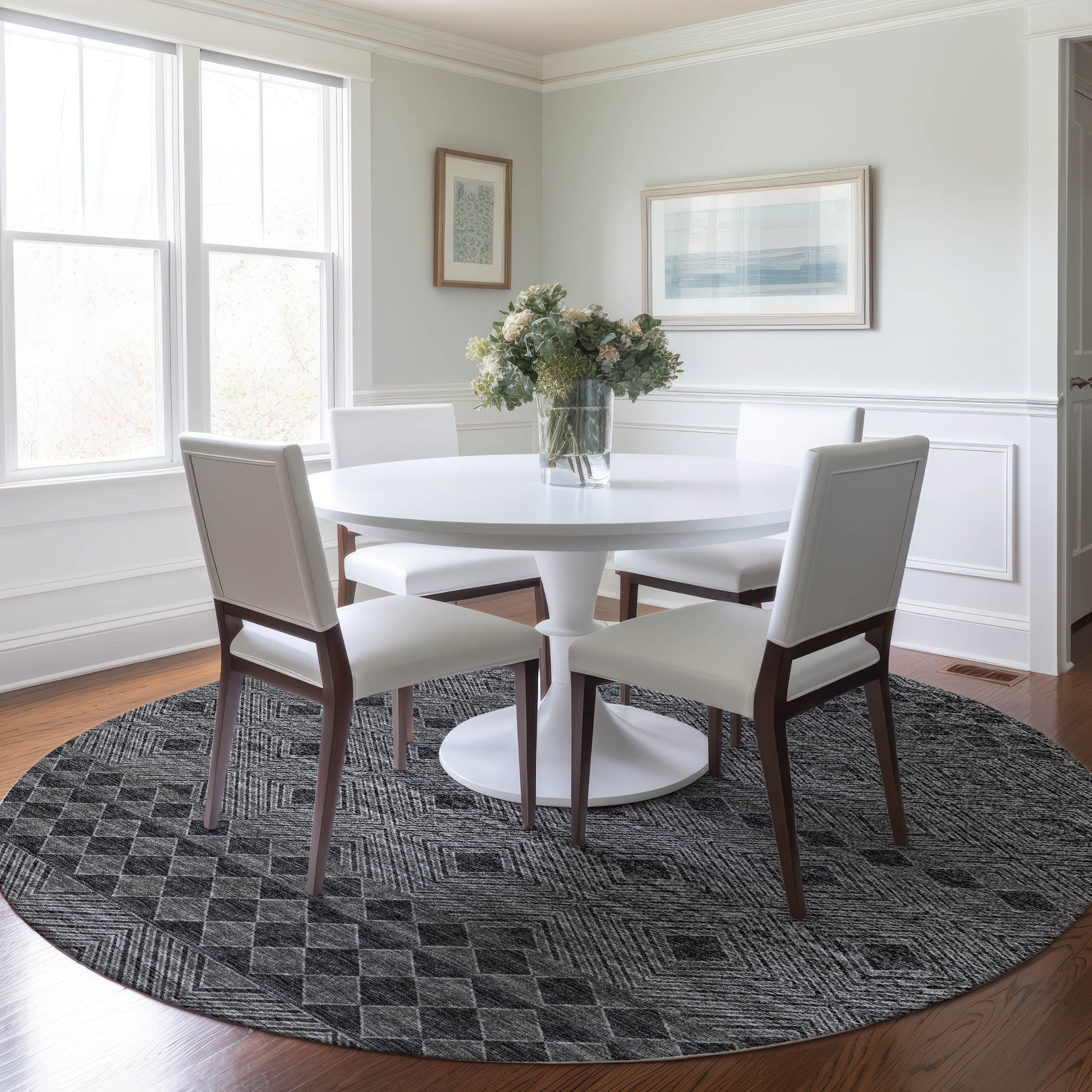 Montevideo Machine Washable Transitional Gray Rug 8' x 8' #shape_Round
