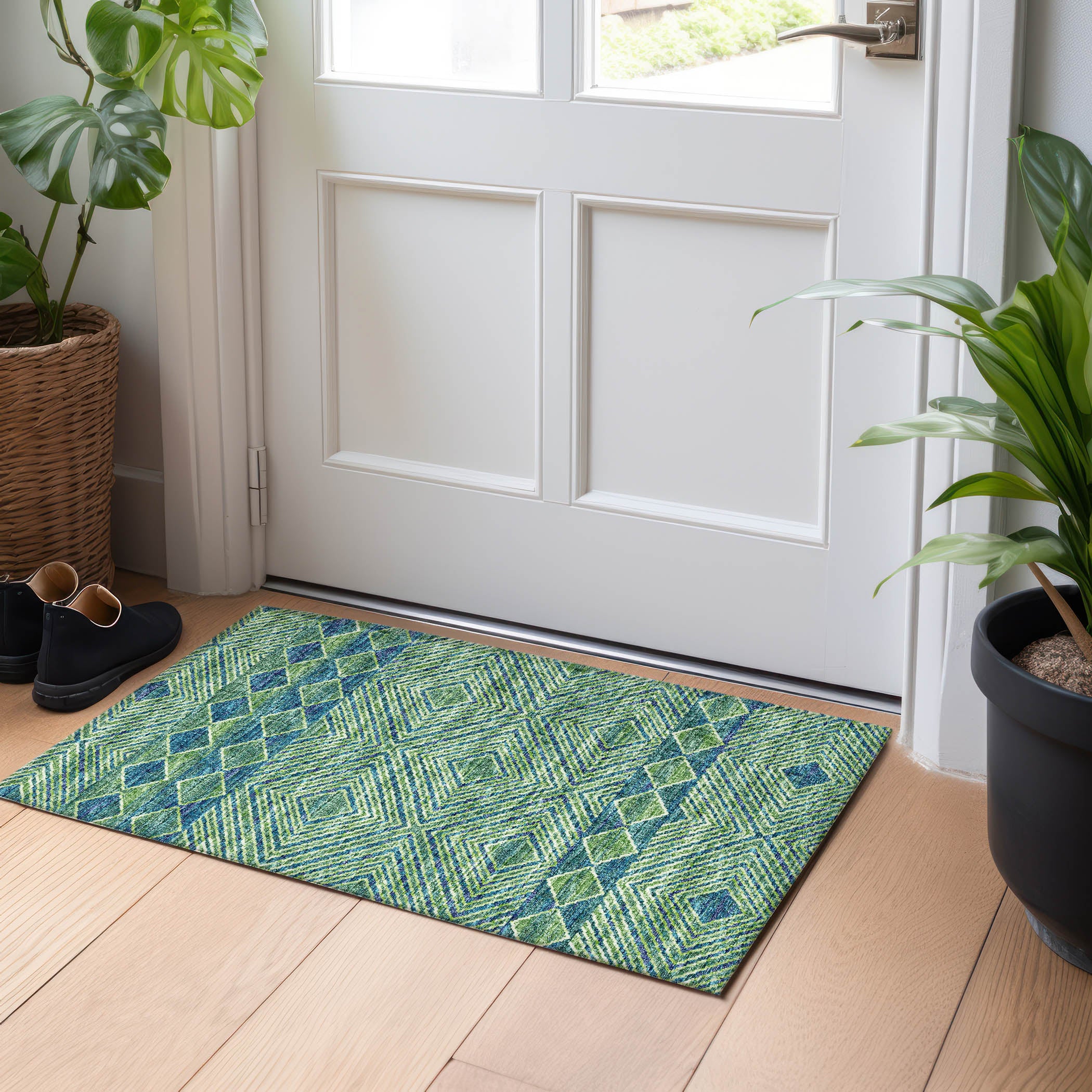 Montevideo Machine Washable Transitional Green Rug 1'8" x 2'6" #shape_Rectangle