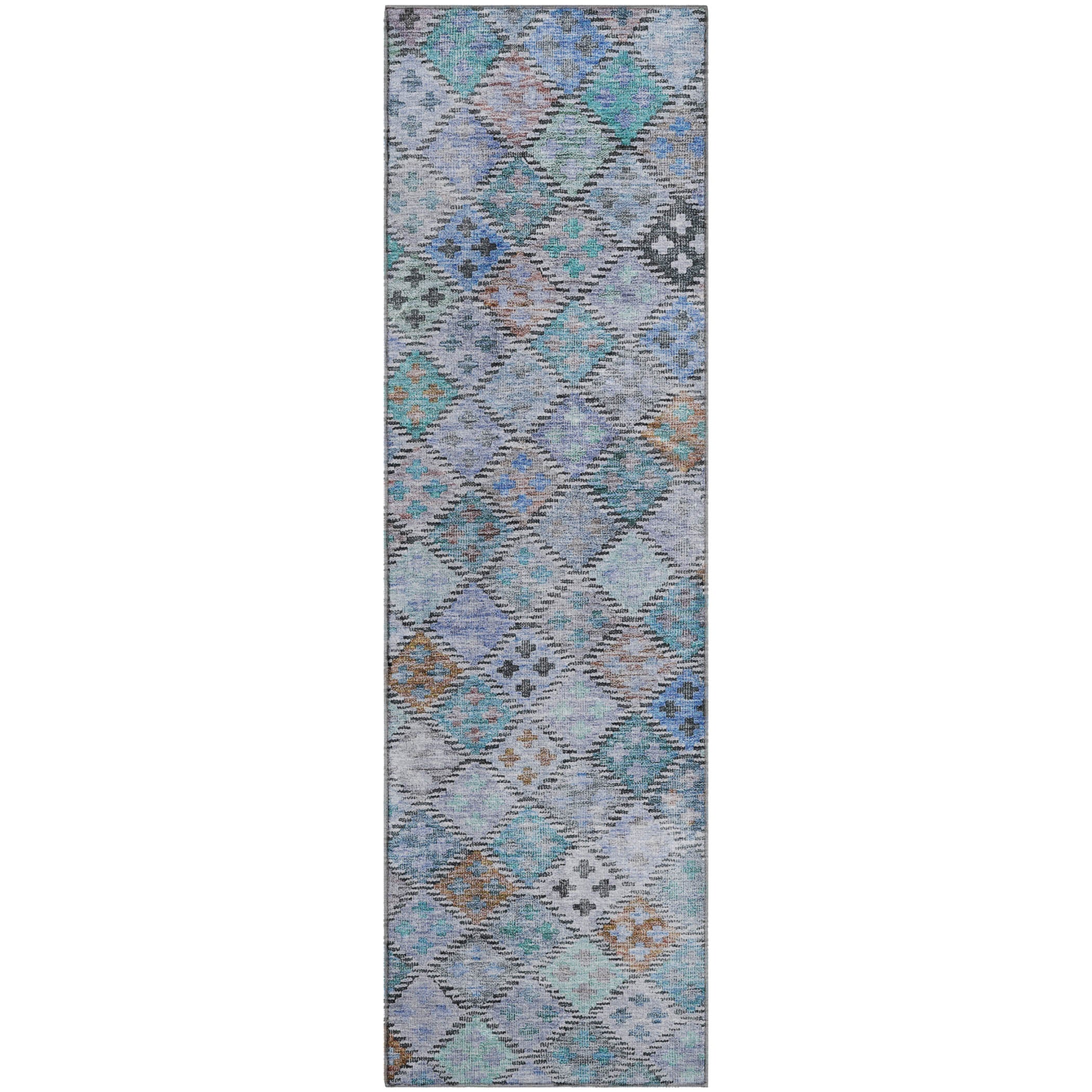 Antigua Machine Washable Transitional Blue Rug 2'3" x 7'6" #shape_Runner