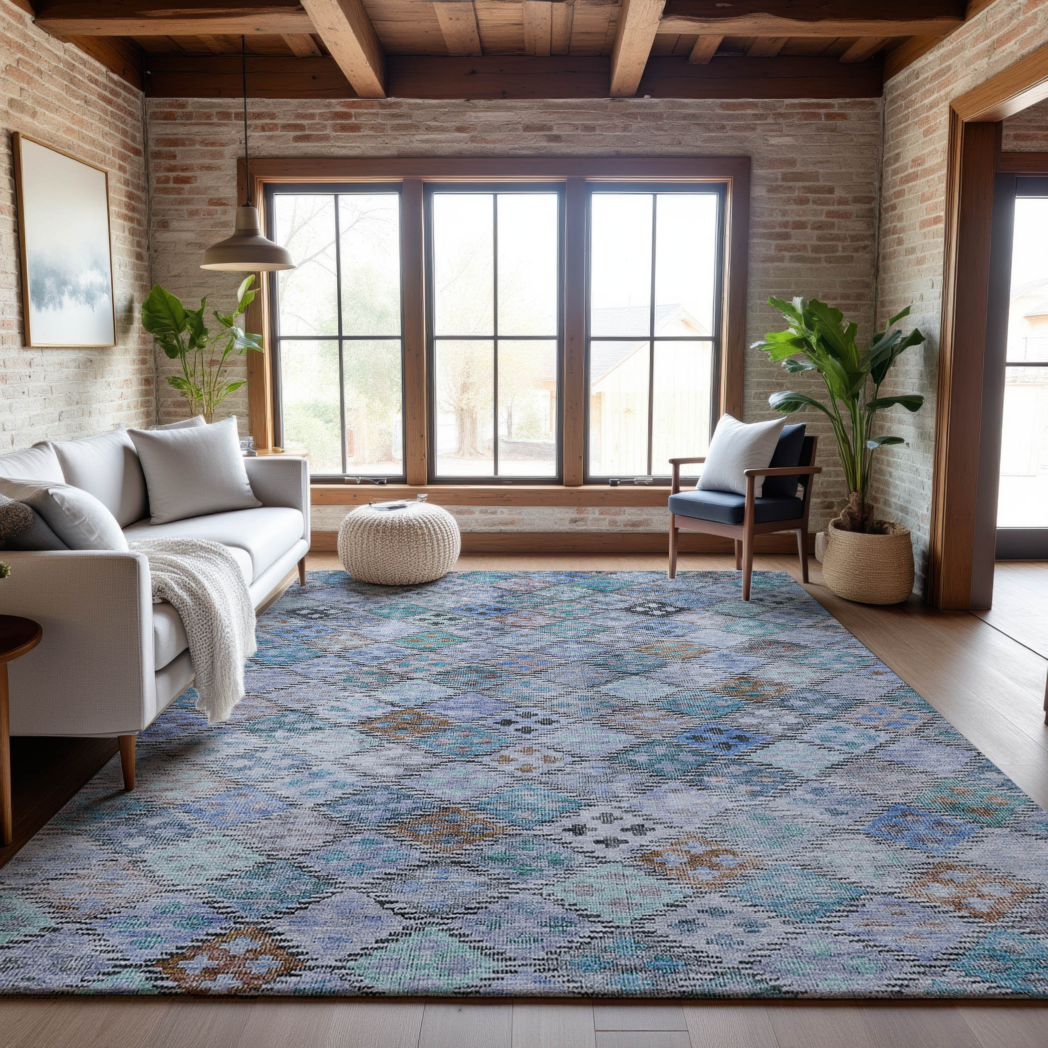 Antigua Machine Washable Transitional Blue Rug 2'6" x 3'10" #shape_Rectangle