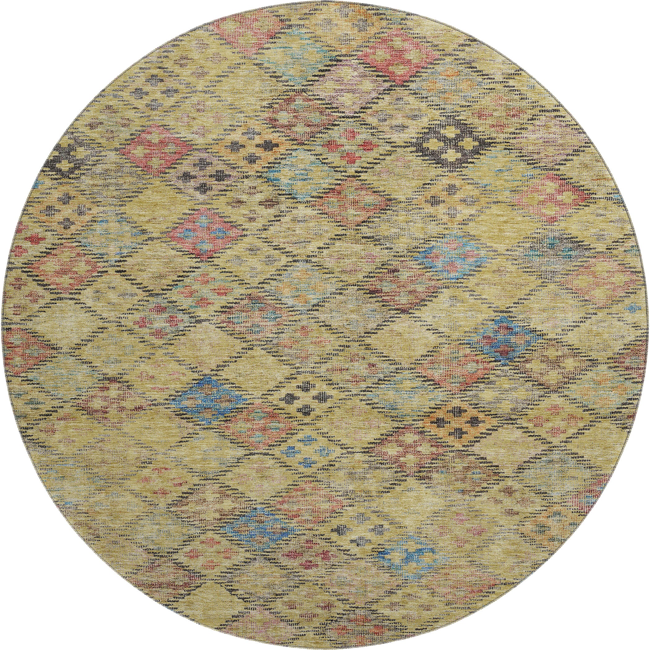 Antigua Machine Washable Transitional Gold Rug 8' x 8' #shape_Round