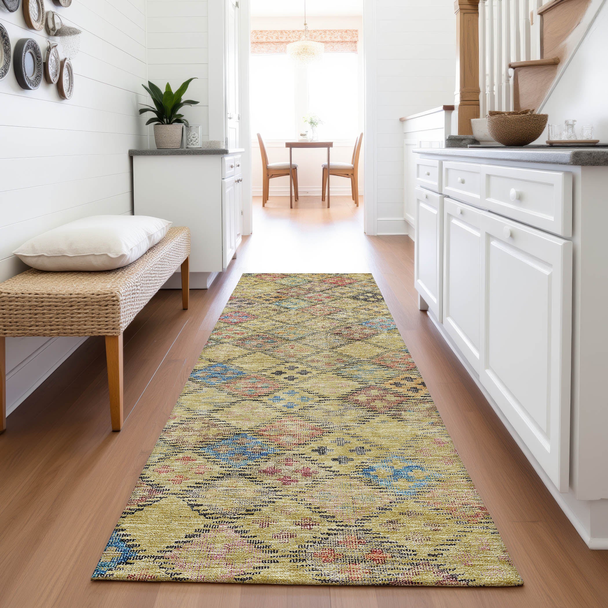 Antigua Machine Washable Transitional Gold Rug 2'3" x 7'6" #shape_Runner