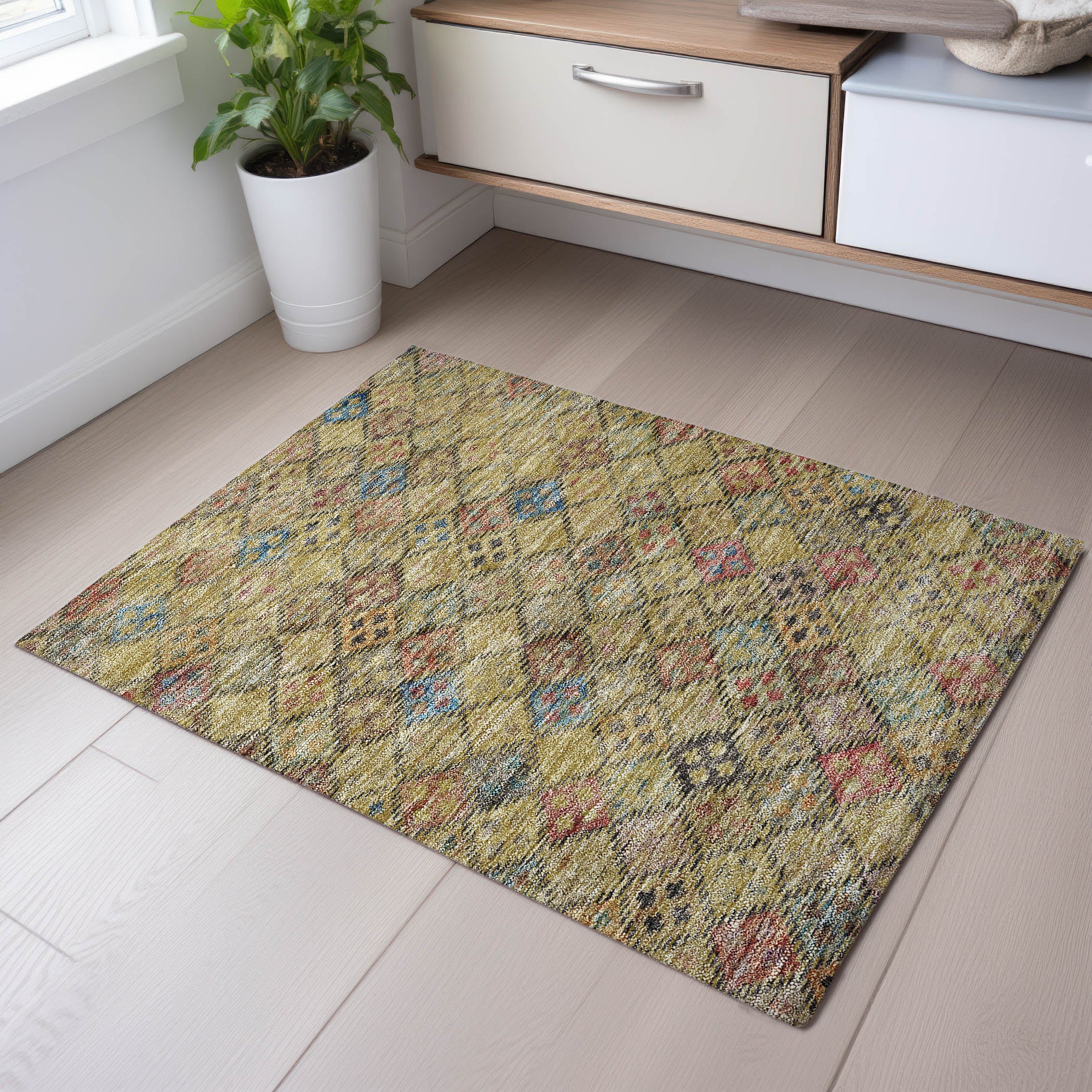 Antigua Machine Washable Transitional Gold Rug 1'8" x 2'6" #shape_Rectangle
