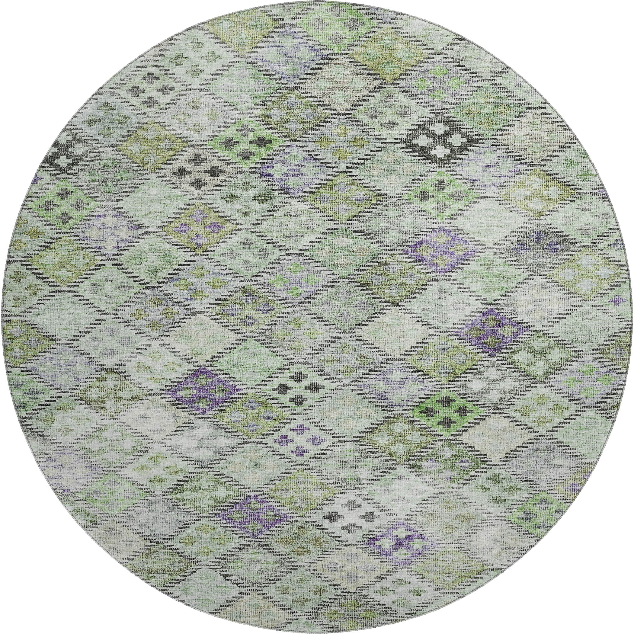 Antigua Machine Washable Transitional Green Rug 8' x 8' #shape_Round