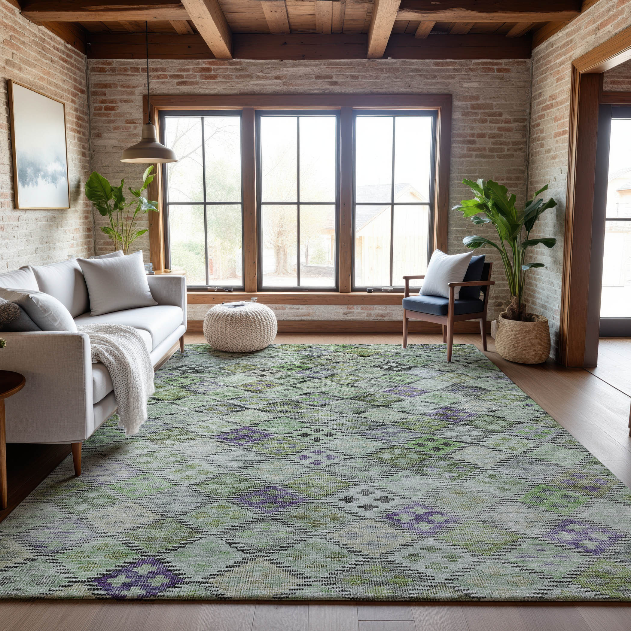 Antigua Machine Washable Transitional Green Rug 2'6" x 3'10" #shape_Rectangle