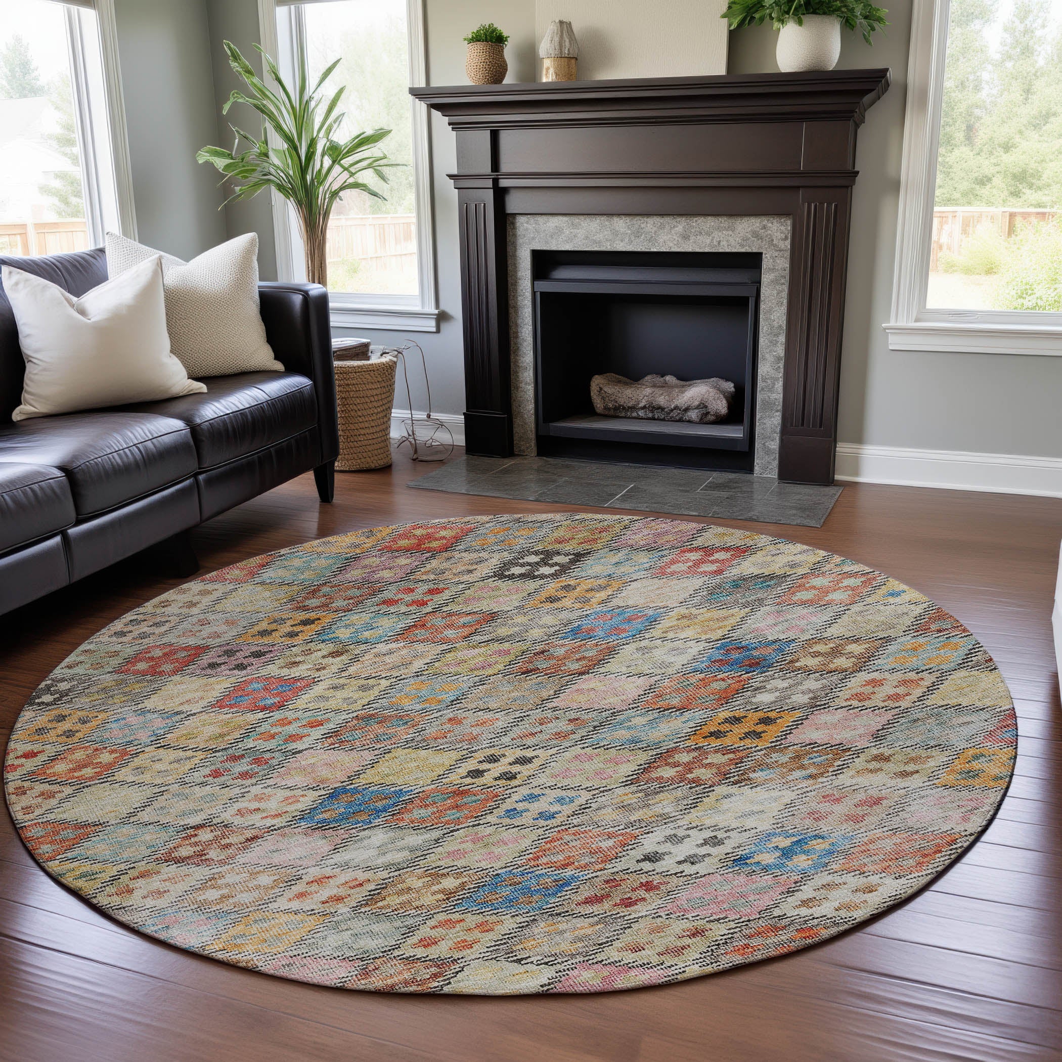 Antigua Machine Washable Transitional Paprika Orange Rug 8' x 8' #shape_Round