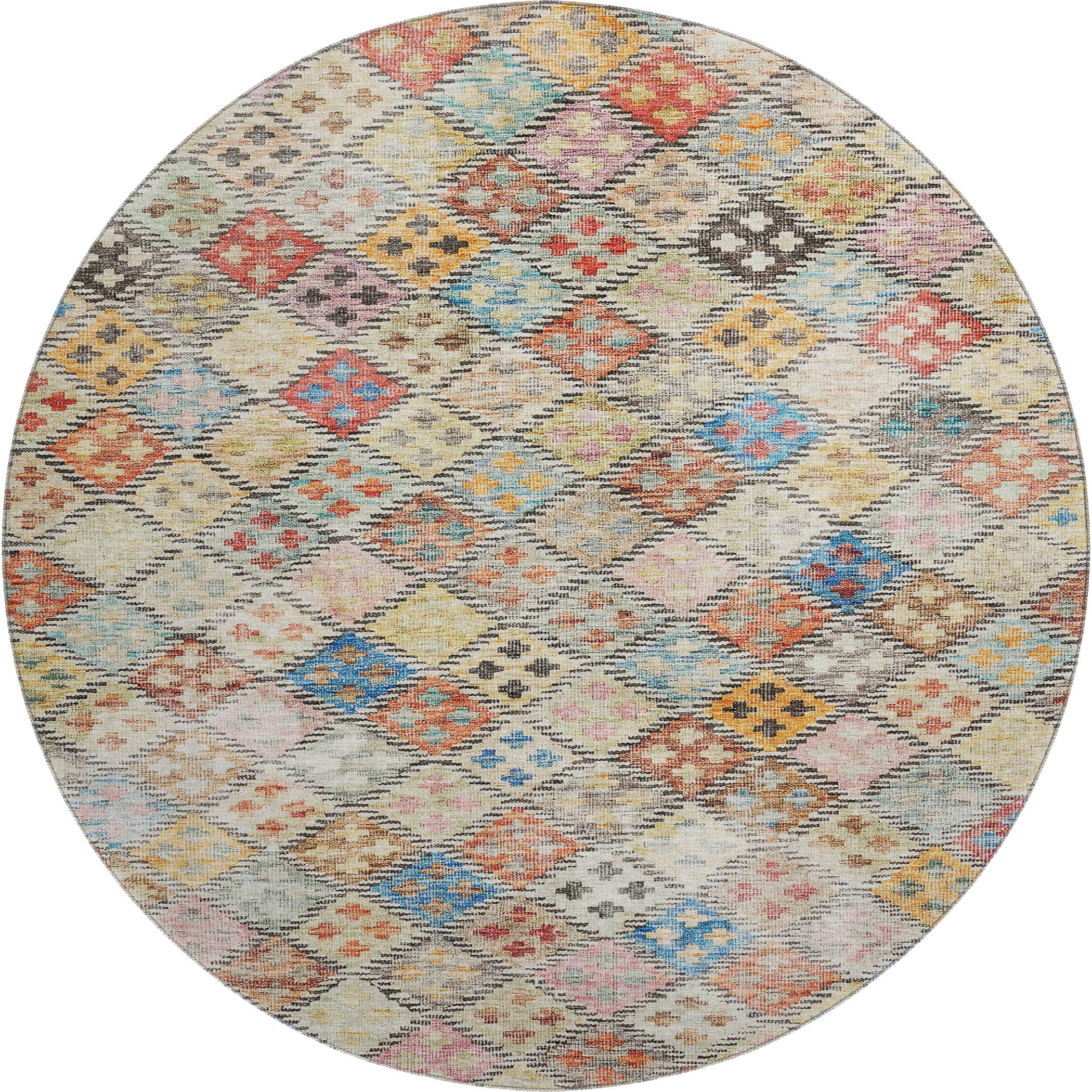 Antigua Machine Washable Transitional Paprika Orange Rug 8' x 8' #shape_Round