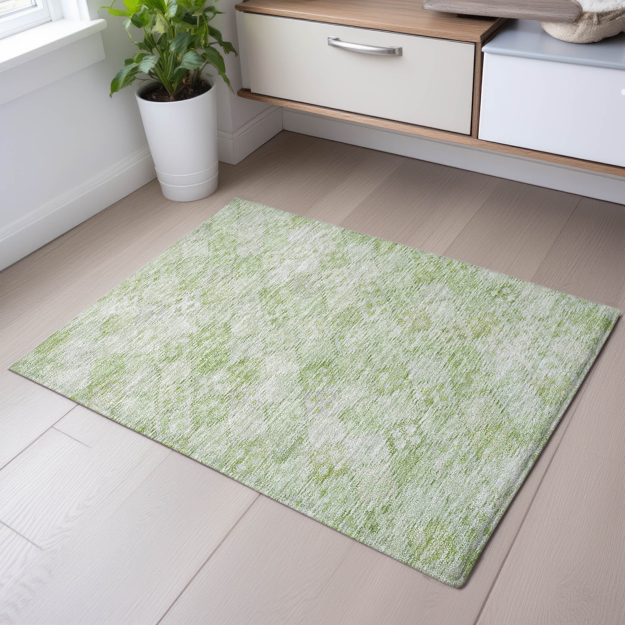 Antigua Machine Washable Transitional Sage Green Rug 1'8" x 2'6" #shape_Rectangle