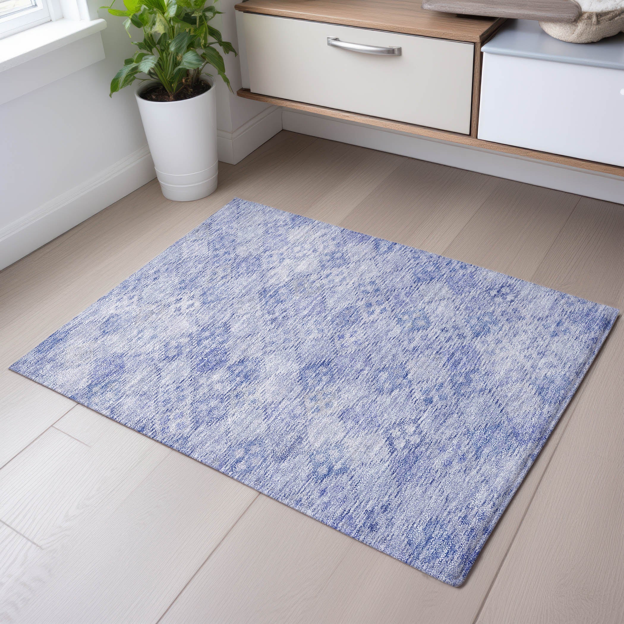 Antigua Machine Washable Transitional Sky Blue Rug 1'8" x 2'6" #shape_Rectangle