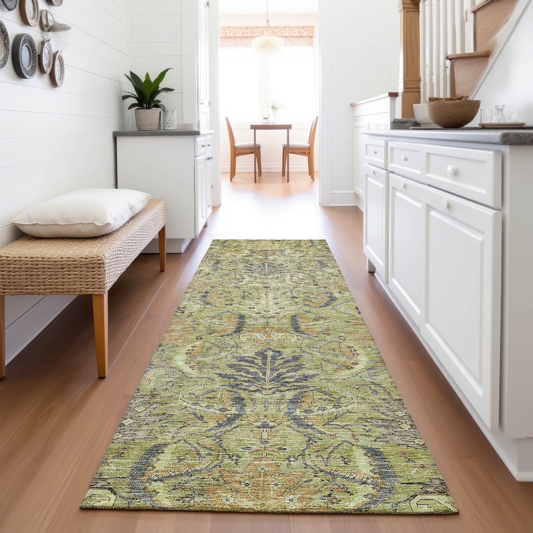 Siena Machine Washable Transitional Aloe Green Rug 2'3" x 7'6" #shape_Runner