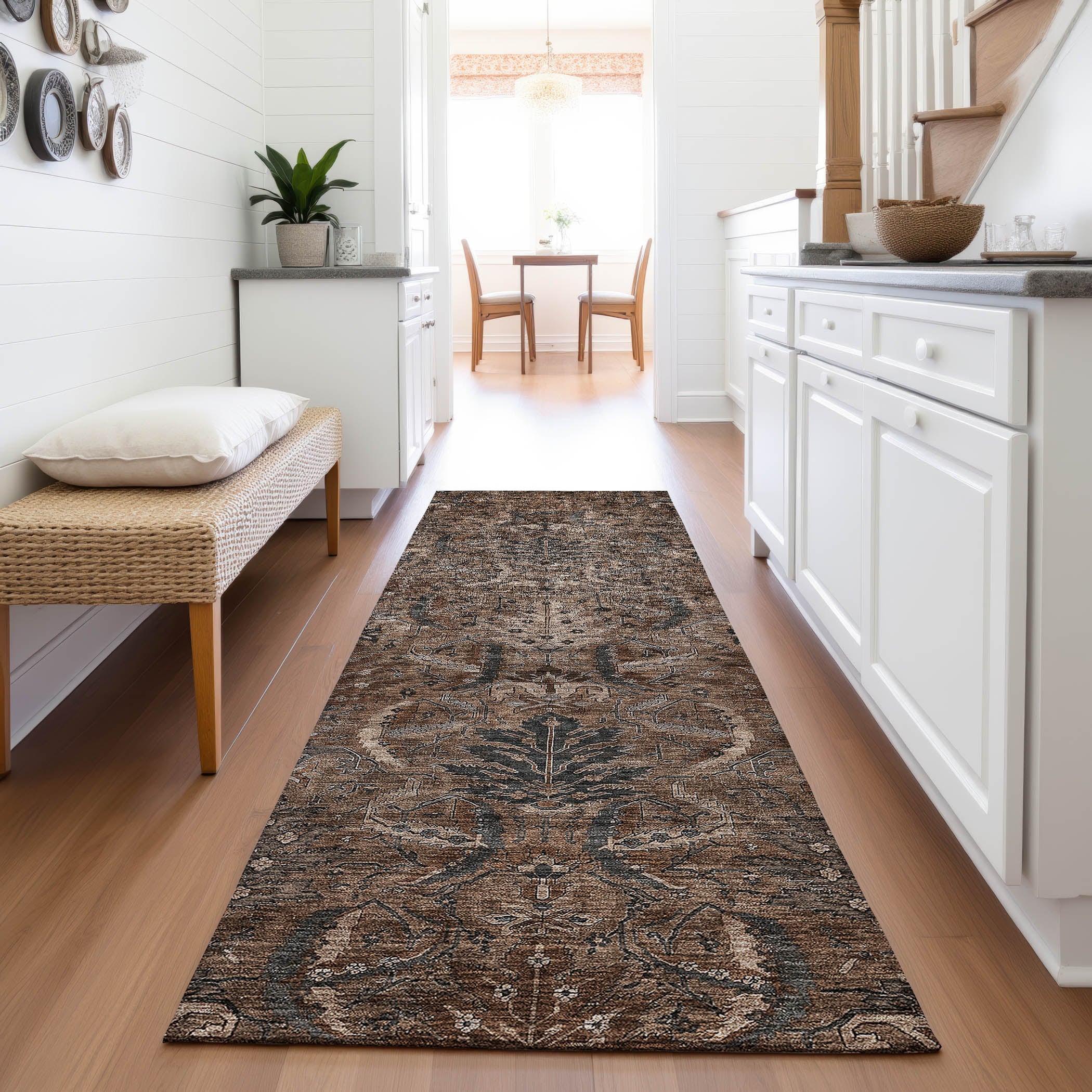 Siena Machine Washable Transitional Fudge Brown Rug 2'3" x 7'6" #shape_Runner