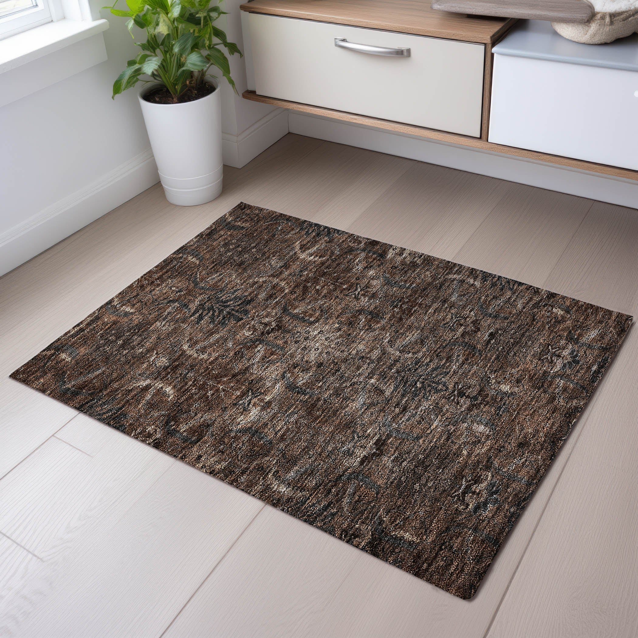 Siena Machine Washable Transitional Fudge Brown Rug 1'8" x 2'6" #shape_Rectangle