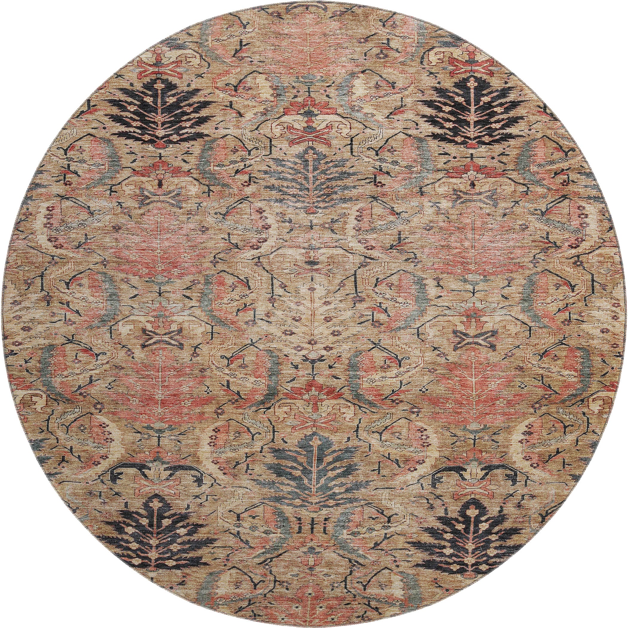 Siena Machine Washable Transitional Khaki Brown Rug 8' x 8' #shape_Round