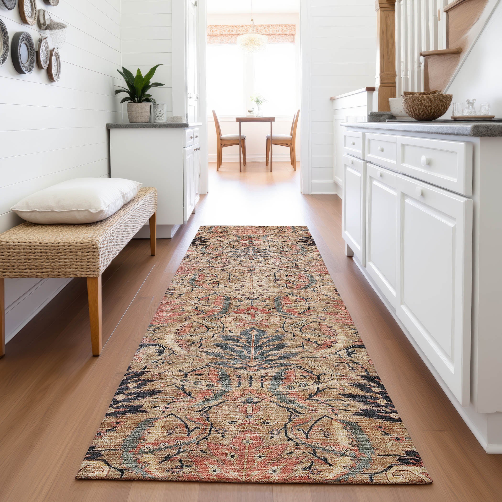 Siena Machine Washable Transitional Khaki Brown Rug 2'3" x 7'6" #shape_Runner