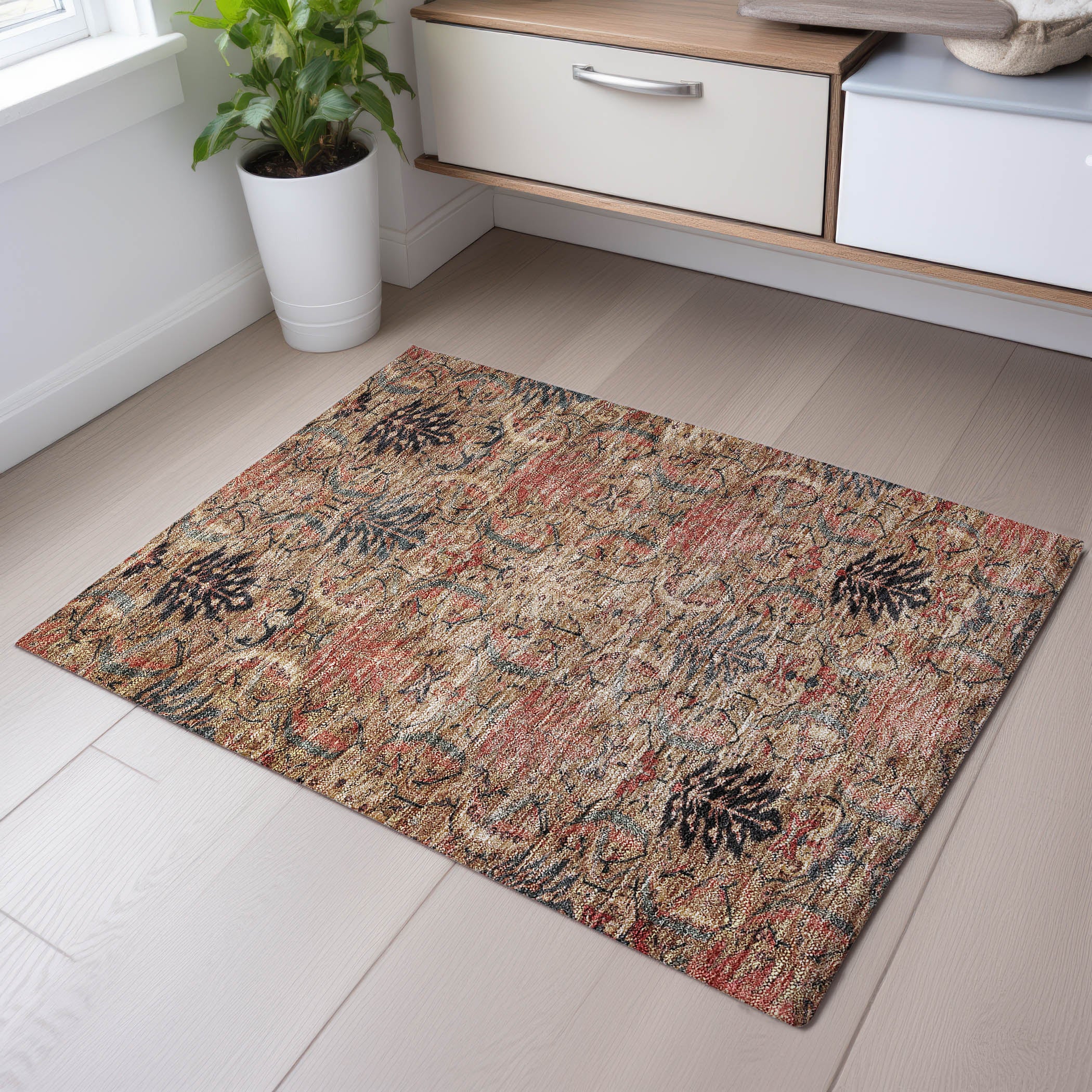 Siena Machine Washable Transitional Khaki Brown Rug 1'8" x 2'6" #shape_Rectangle