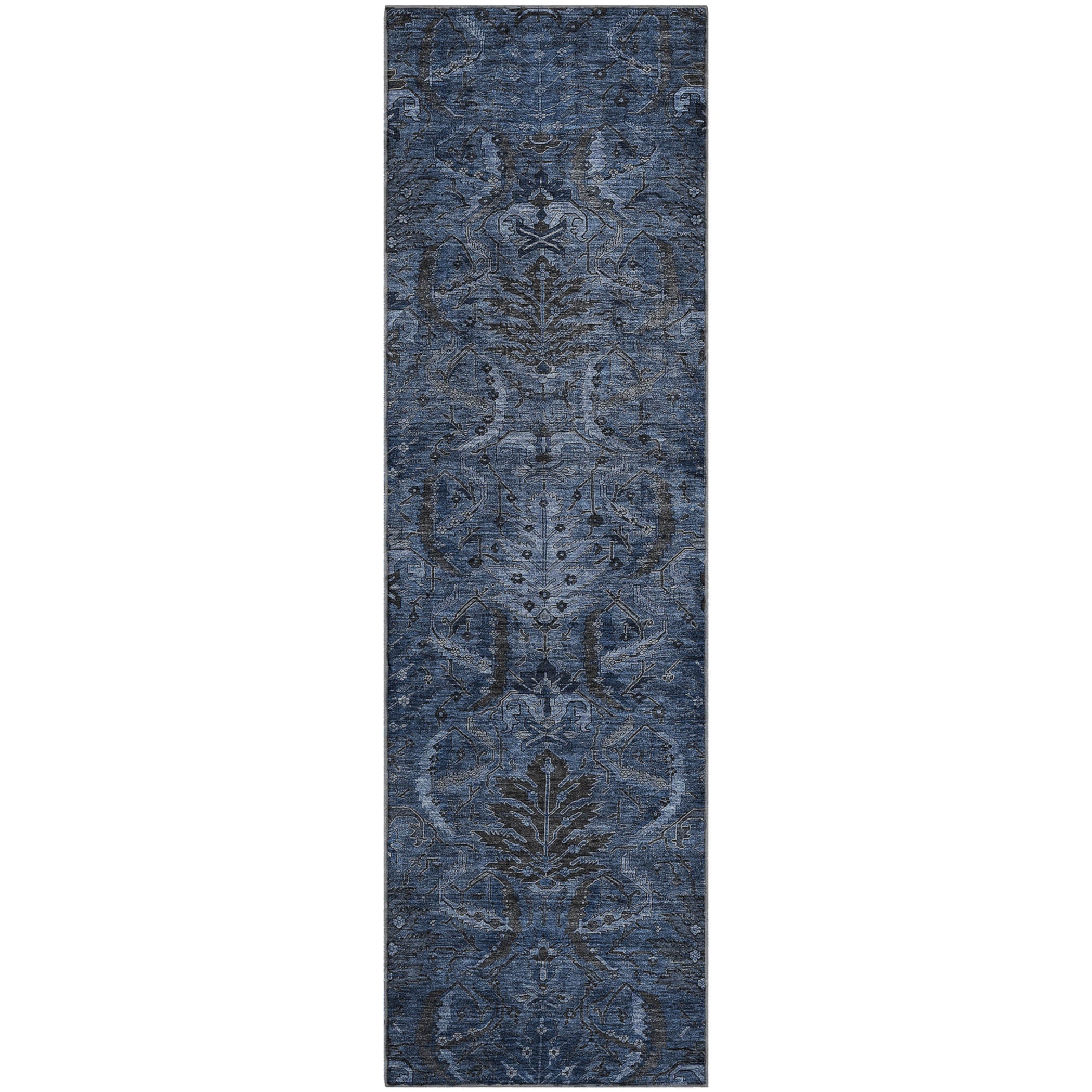 Siena Machine Washable Transitional Navy Blue Rug 2'3" x 7'6" #shape_Runner