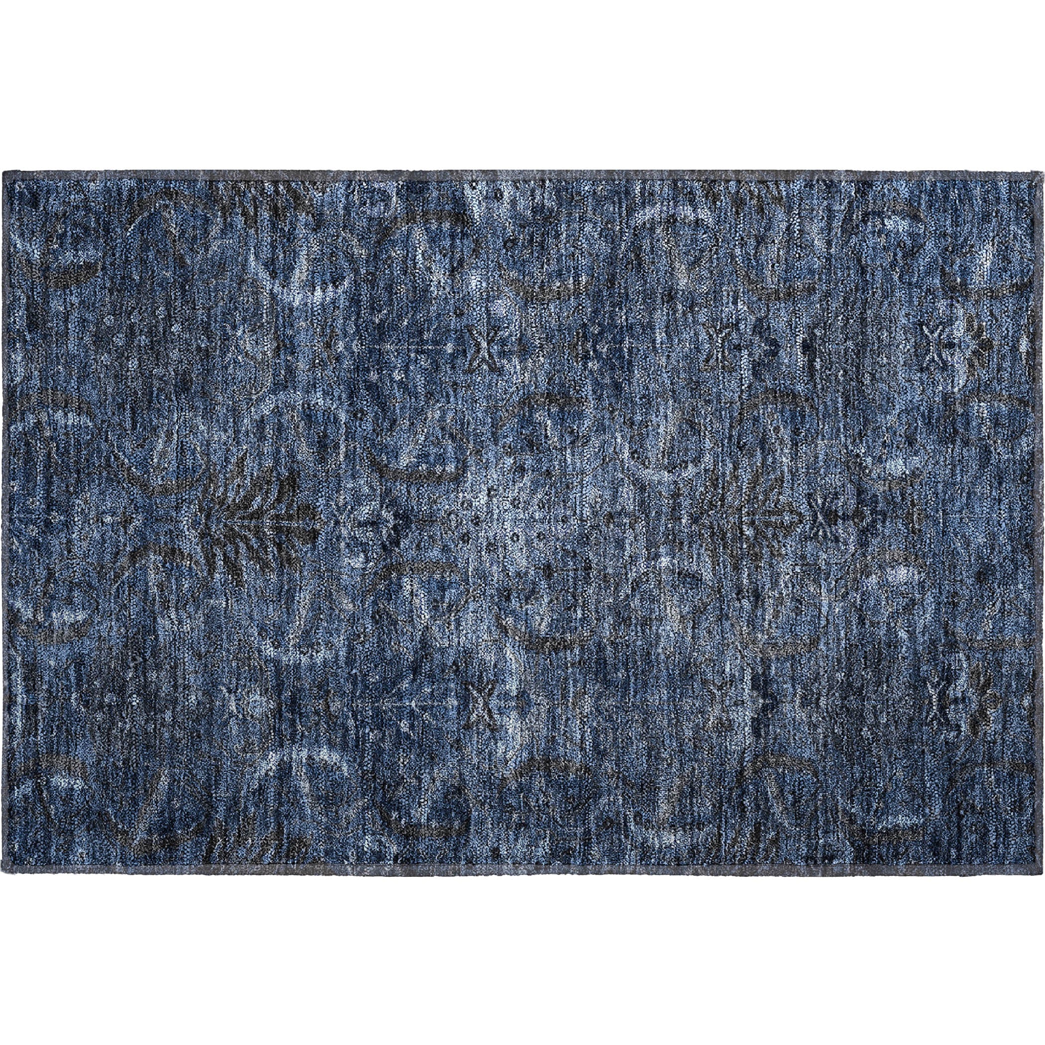 Siena Machine Washable Transitional Navy Blue Rug 1'8" x 2'6" #shape_Rectangle
