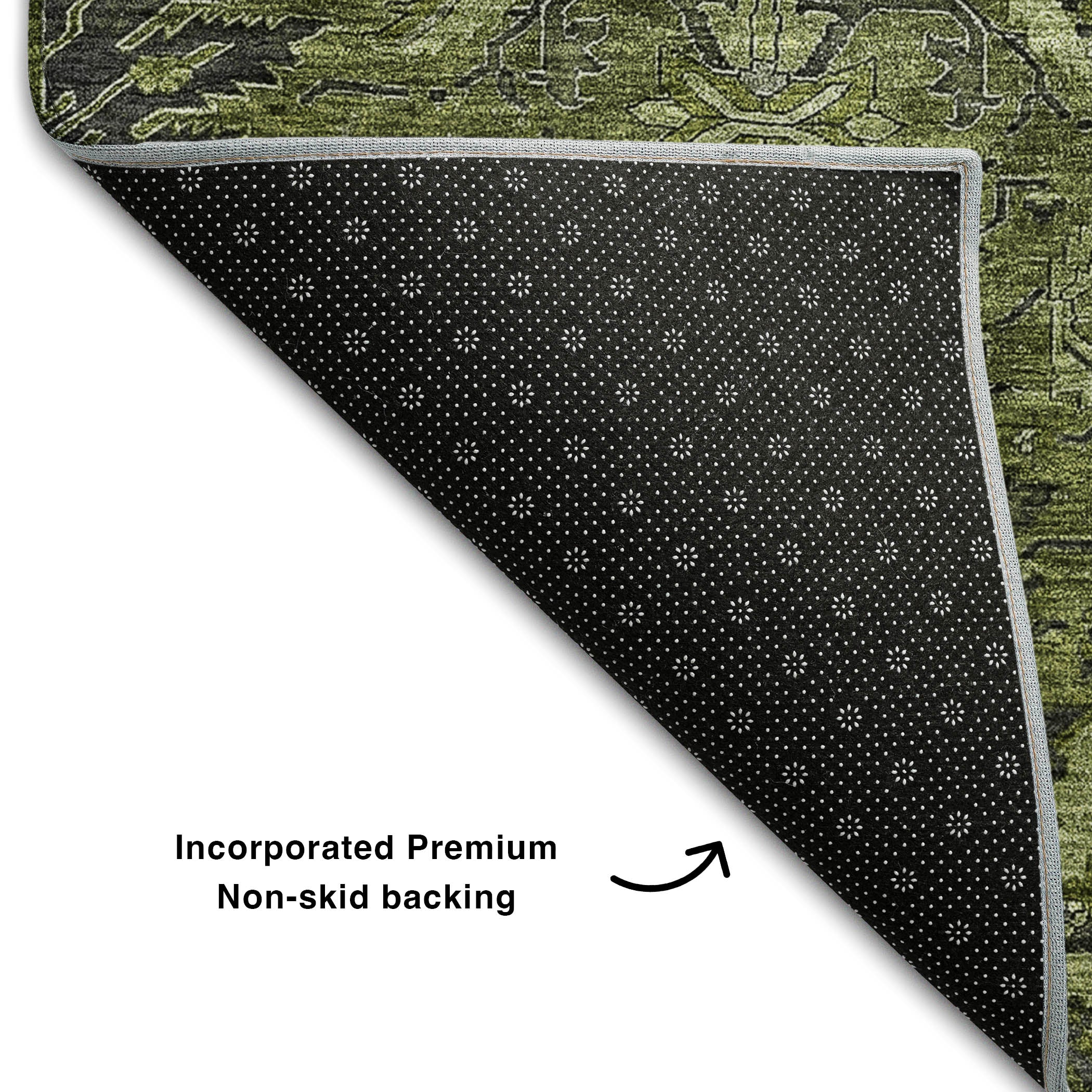 Siena Machine Washable Transitional Olive Green Rug 1'8" x 2'6" #shape_Rectangle