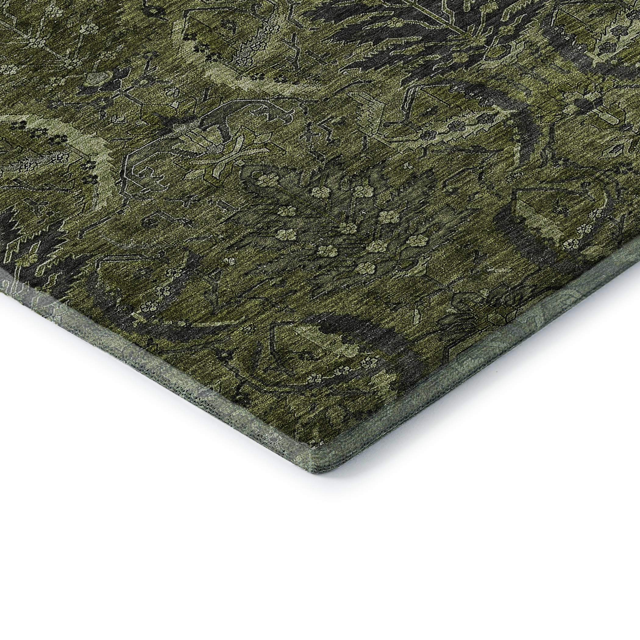 Siena Machine Washable Transitional Olive Green Rug 1'8" x 2'6" #shape_Rectangle