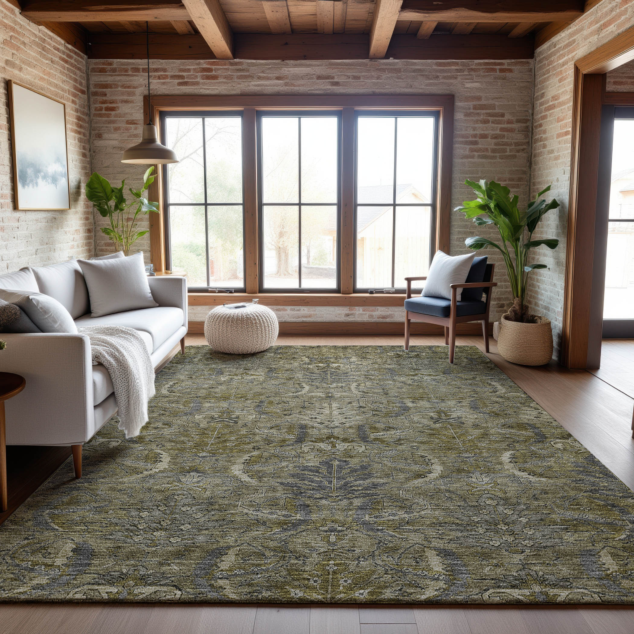 Siena Machine Washable Transitional Taupe Brown Rug 2'6" x 3'10" #shape_Rectangle