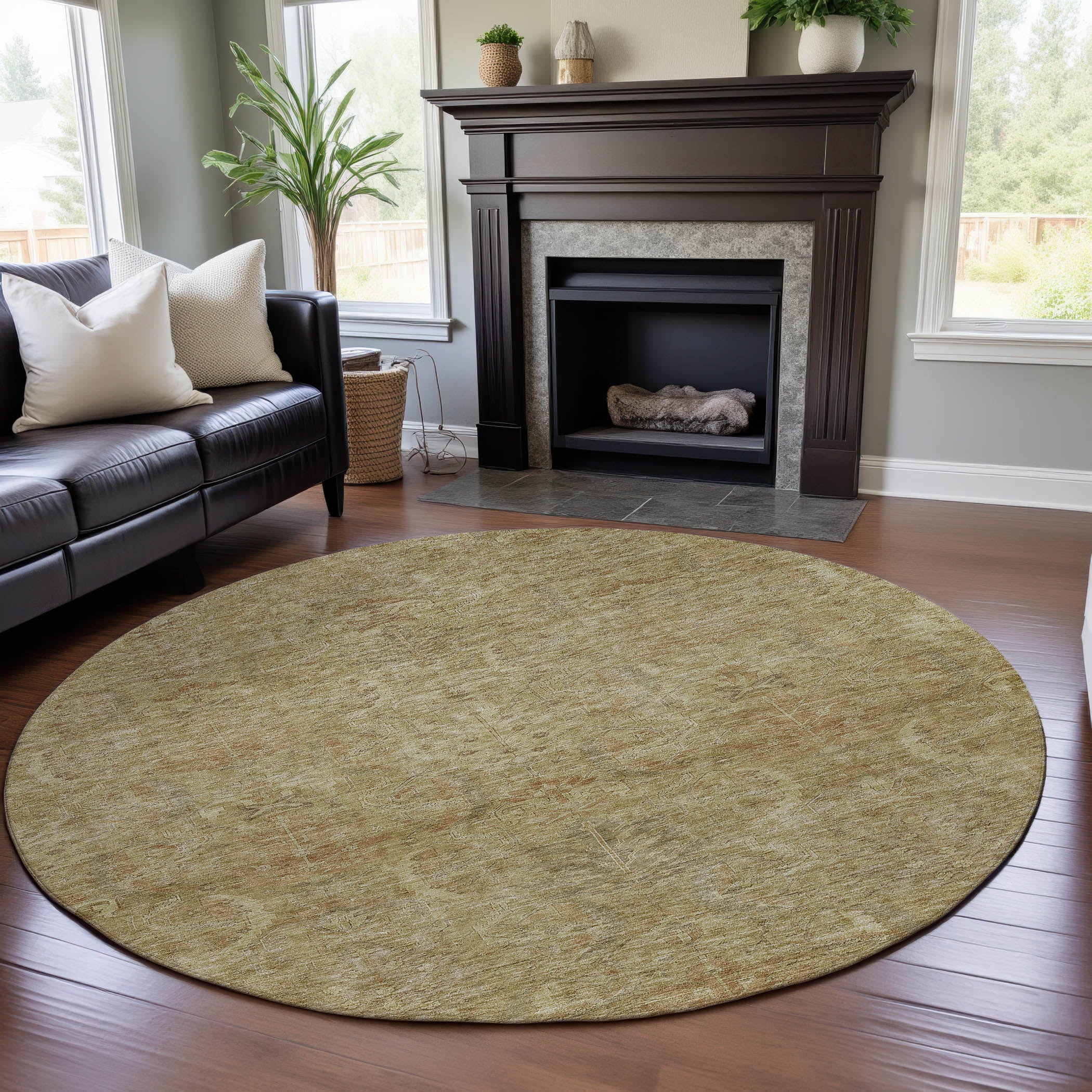 Siena Machine Washable Transitional Wheat Gold Rug 8' x 8' #shape_Round