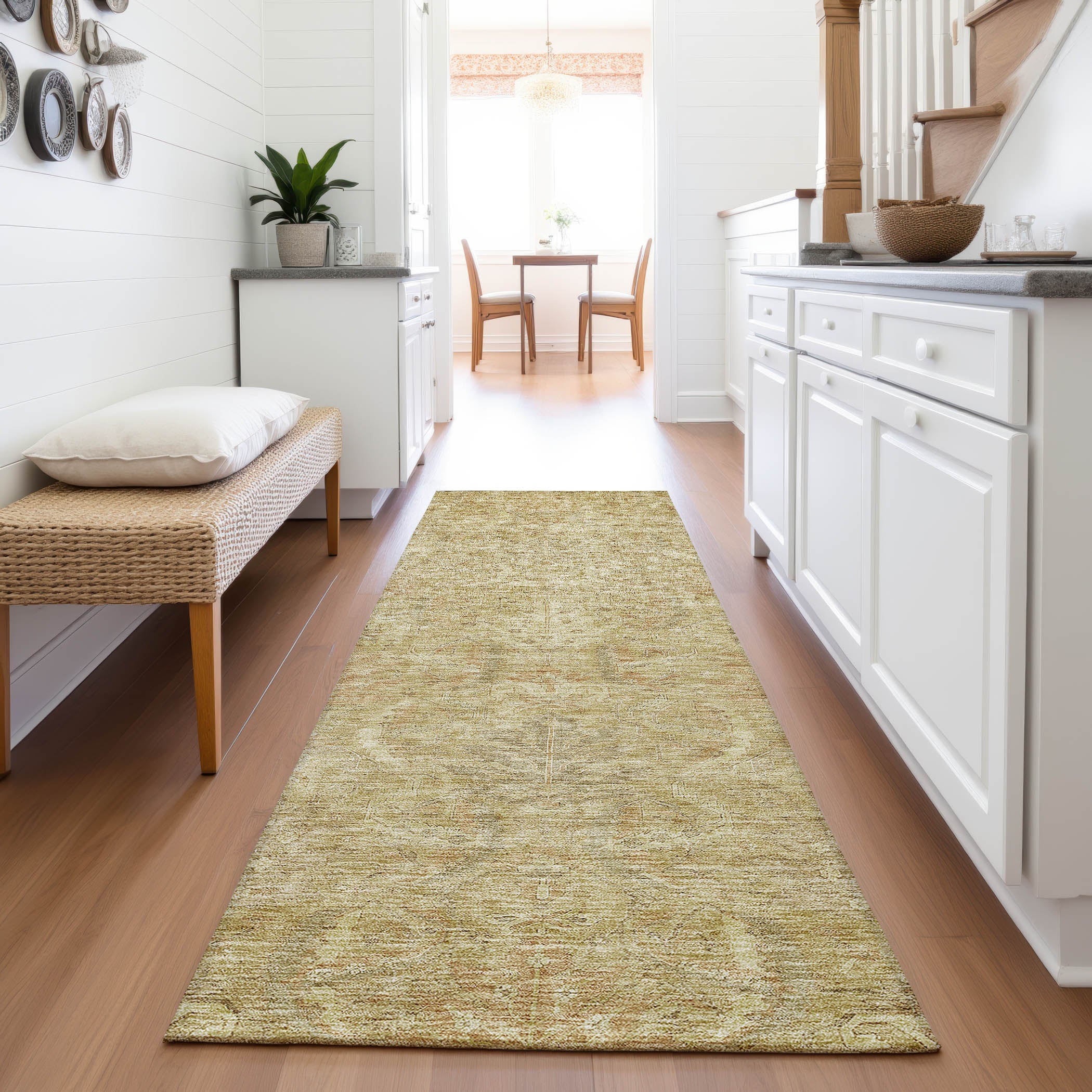 Siena Machine Washable Transitional Wheat Gold Rug 2'3" x 7'6" #shape_Runner