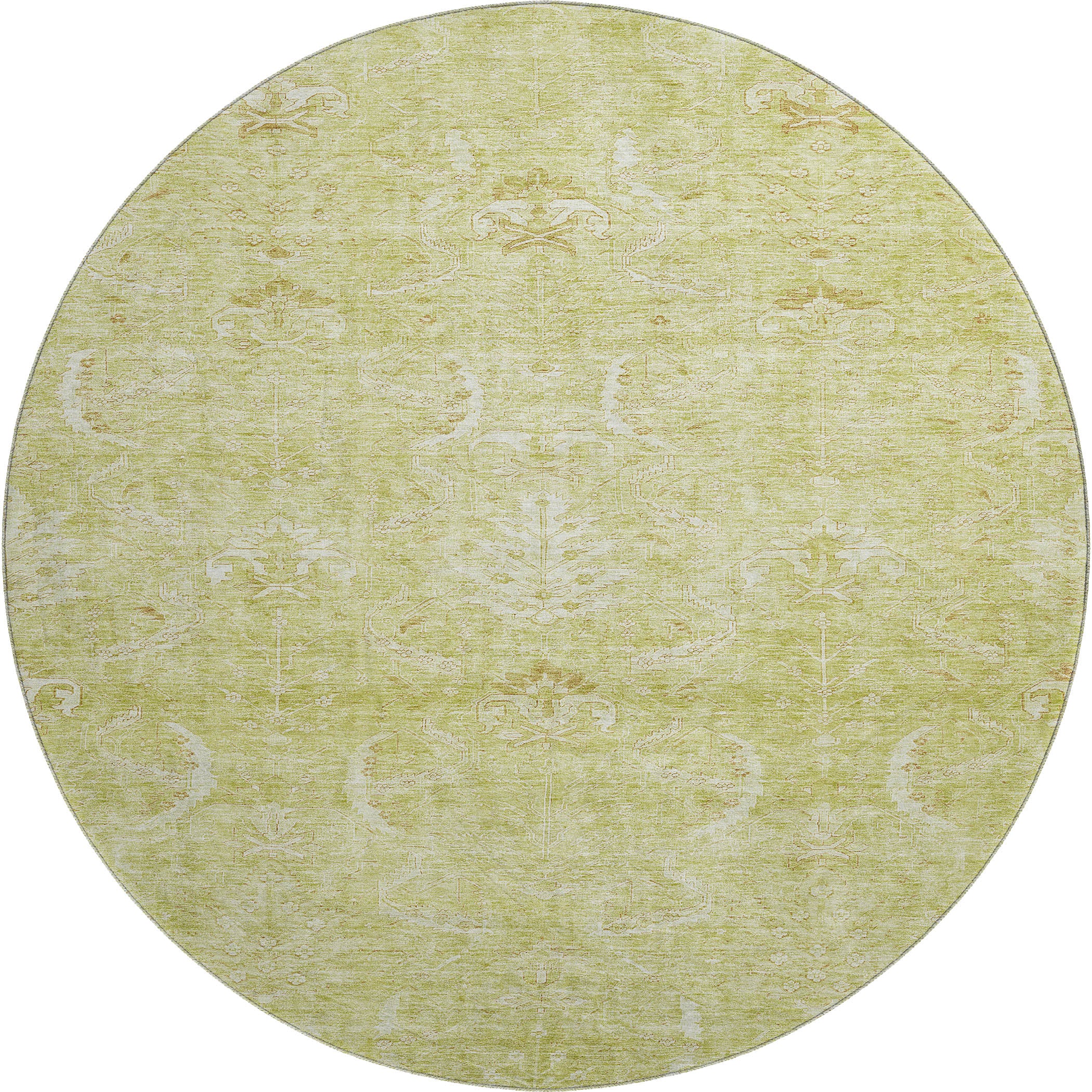 Seoul Machine Washable Transitional Aloe Green Rug 8' x 8' #shape_Round