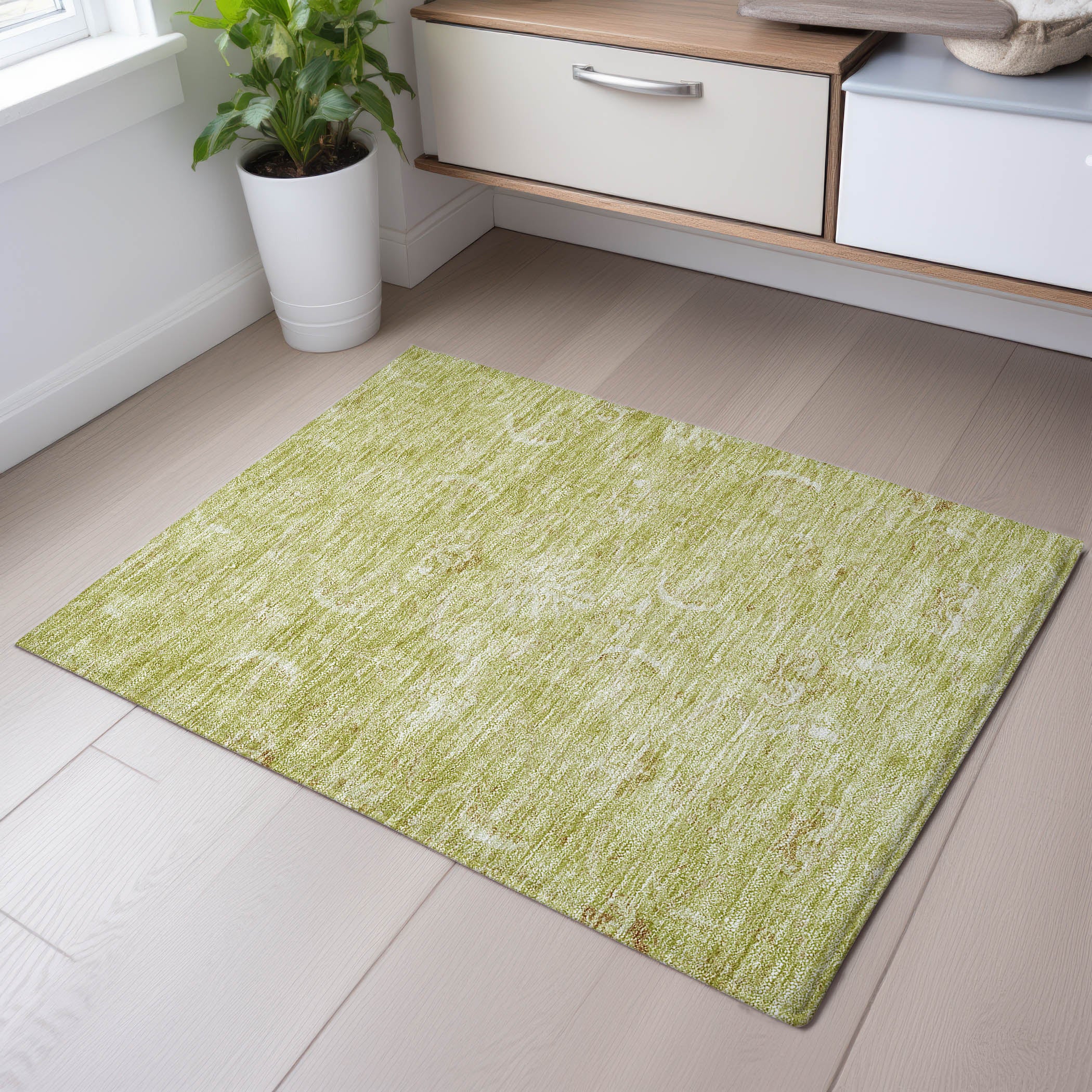 Seoul Machine Washable Transitional Aloe Green Rug 1'8" x 2'6" #shape_Rectangle