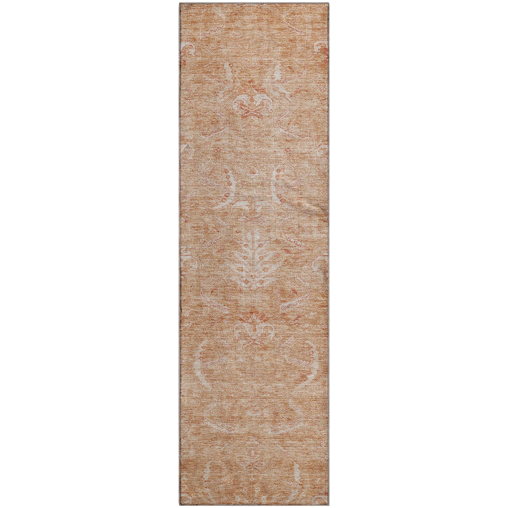 Seoul Machine Washable Transitional Salmon Orange Rug 2'3" x 7'6" #shape_Runner