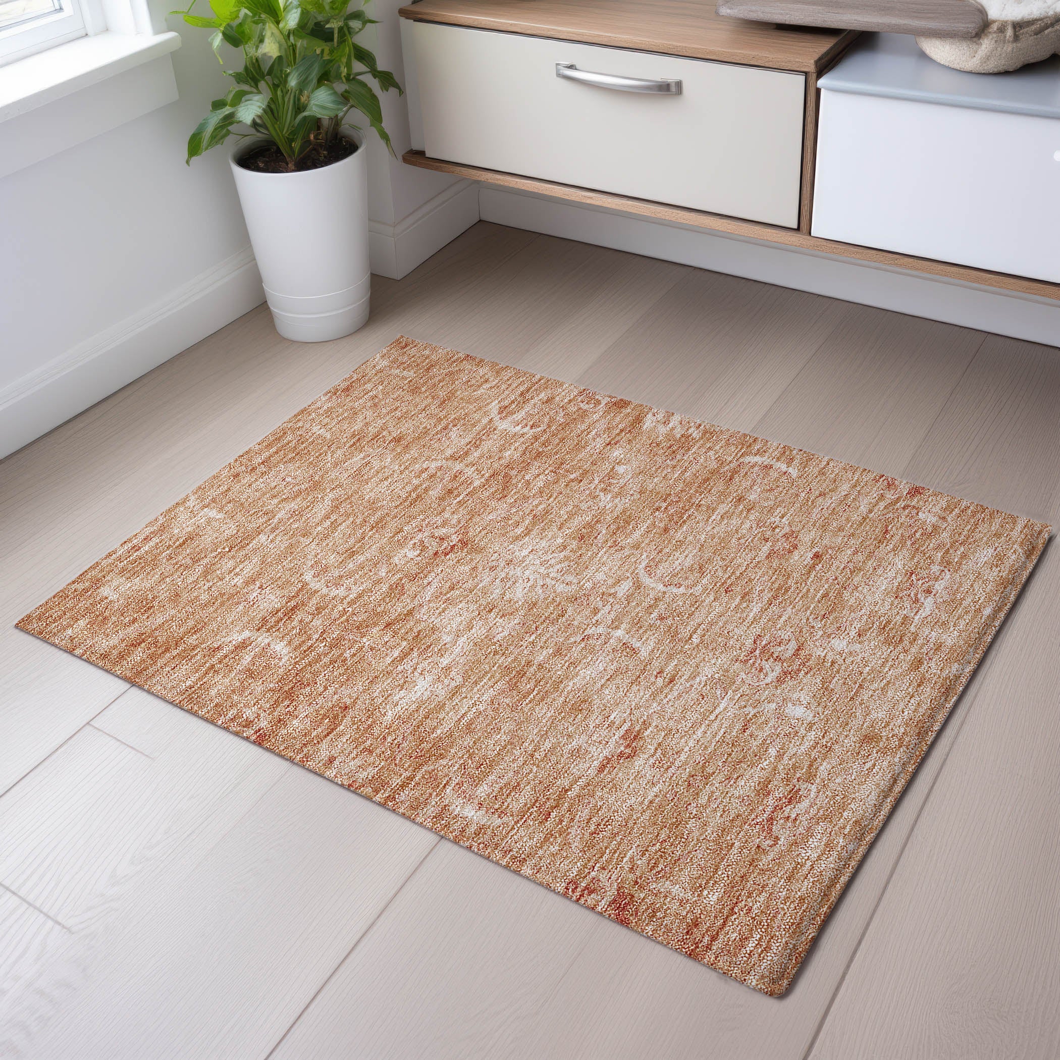 Seoul Machine Washable Transitional Salmon Orange Rug 1'8" x 2'6" #shape_Rectangle