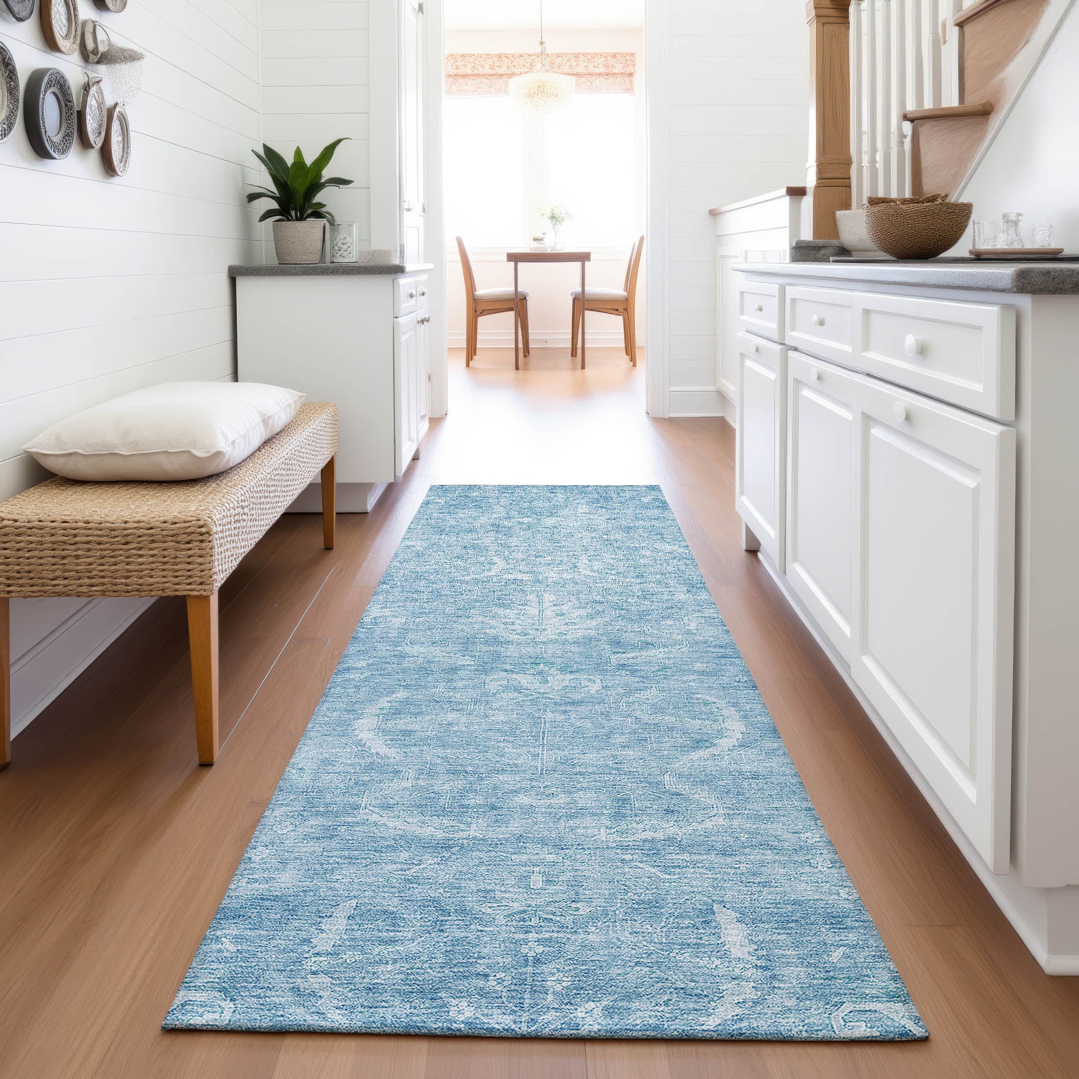 Seoul Machine Washable Transitional Sky Blue Rug 2'3" x 7'6" #shape_Runner