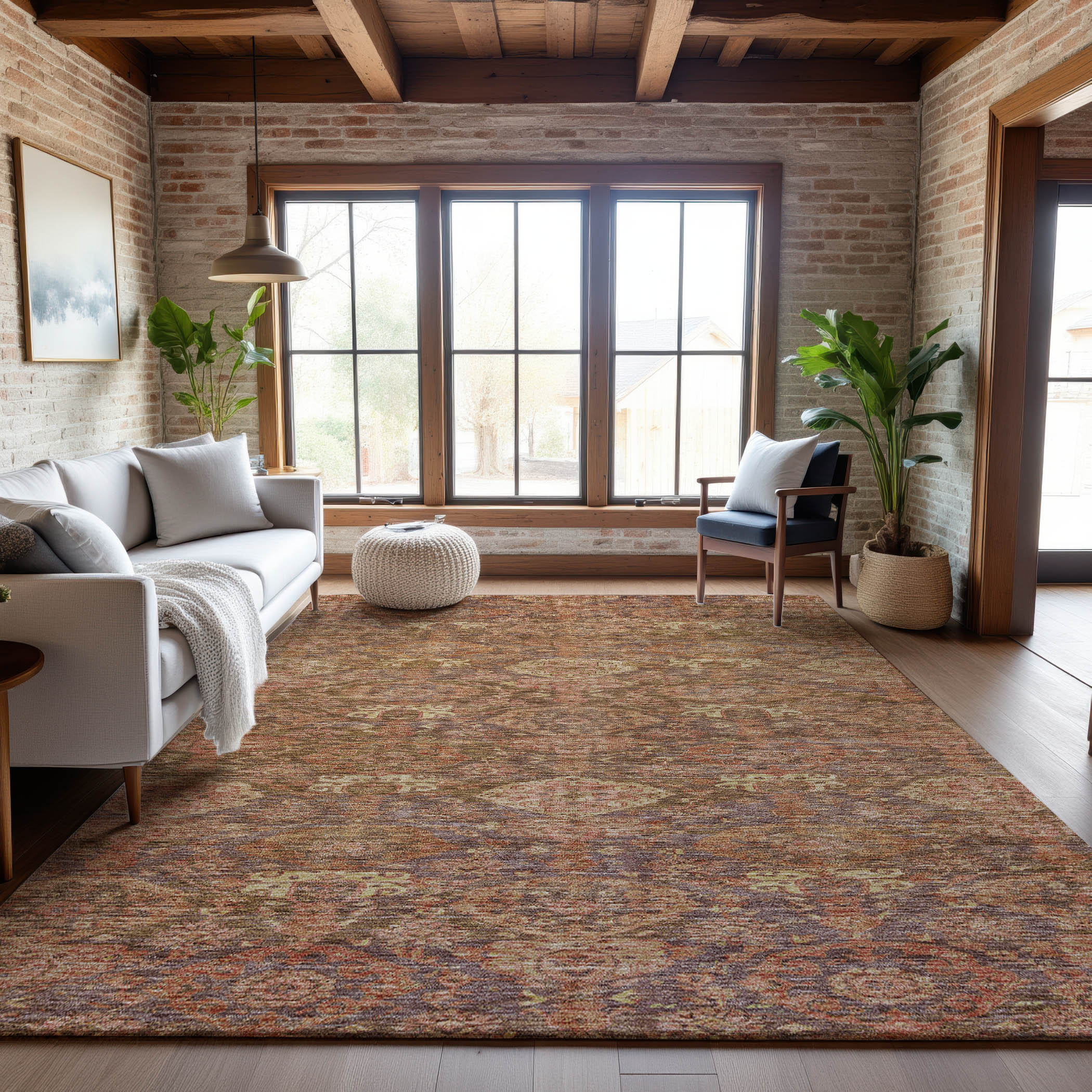 Oslo Machine Washable Transitional Brown Rug 2'6" x 3'10" #shape_Rectangle