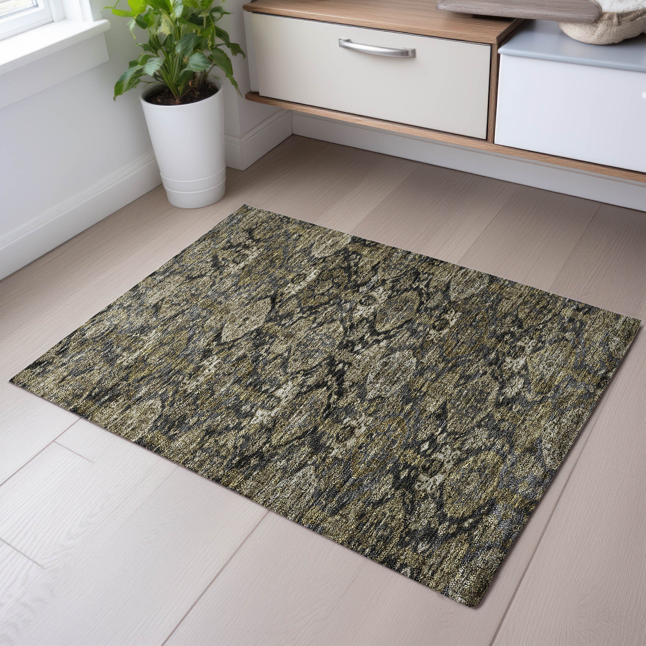 Oslo Machine Washable Transitional Charcoal Gray Rug 1'8" x 2'6" #shape_Rectangle