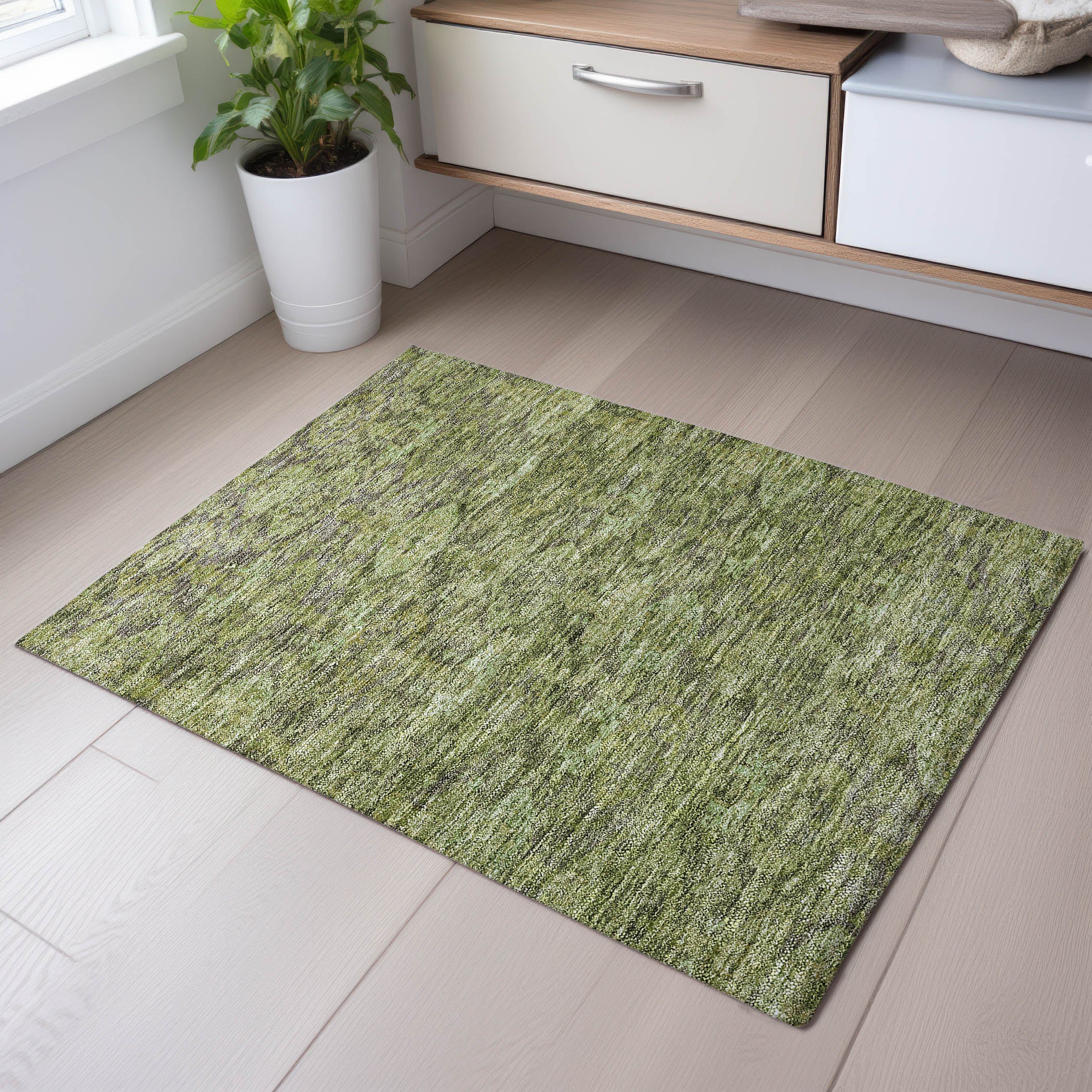 Oslo Machine Washable Transitional Green Rug 1'8" x 2'6" #shape_Rectangle