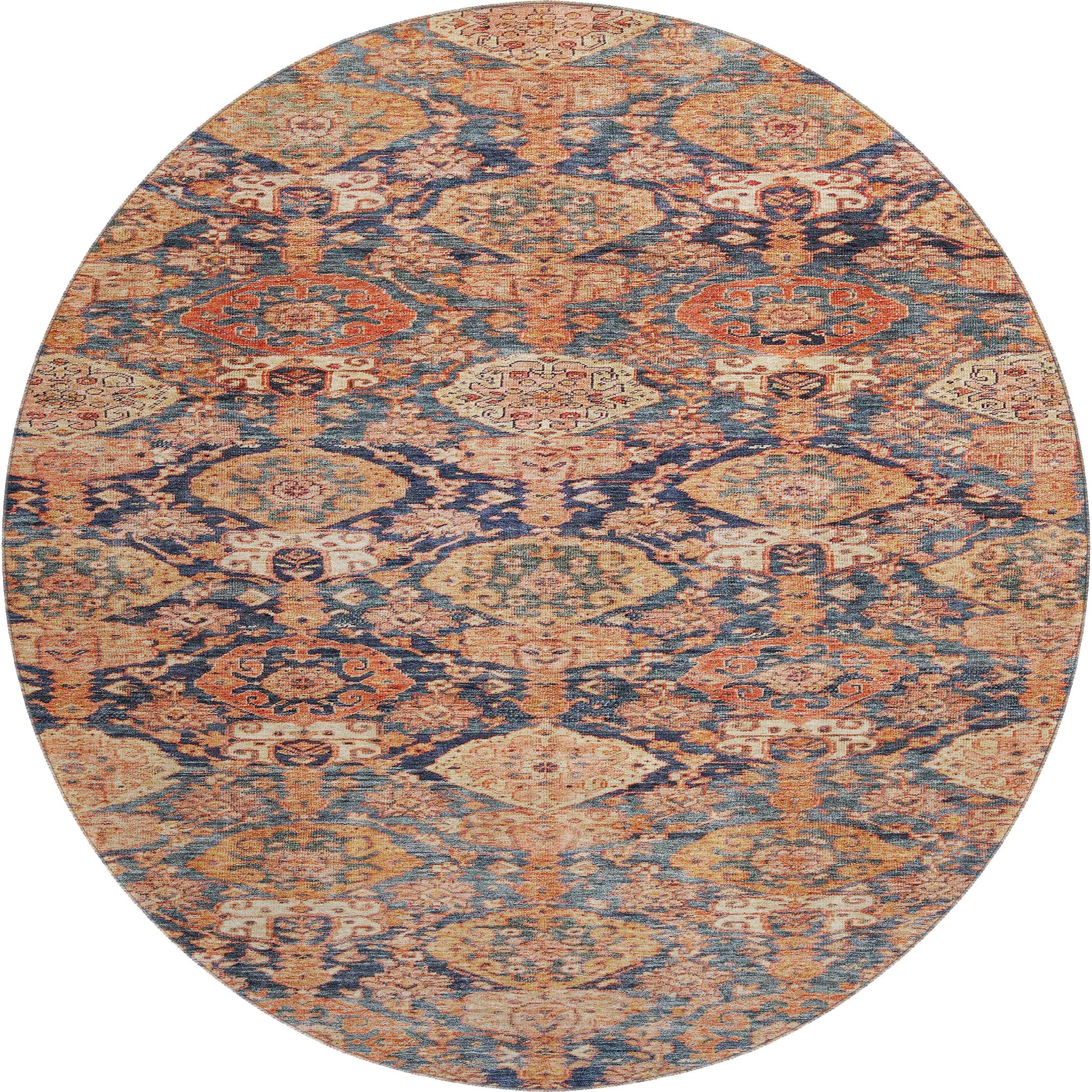 Oslo Machine Washable Transitional Terracotta Orange Rug 8' x 8' #shape_Round