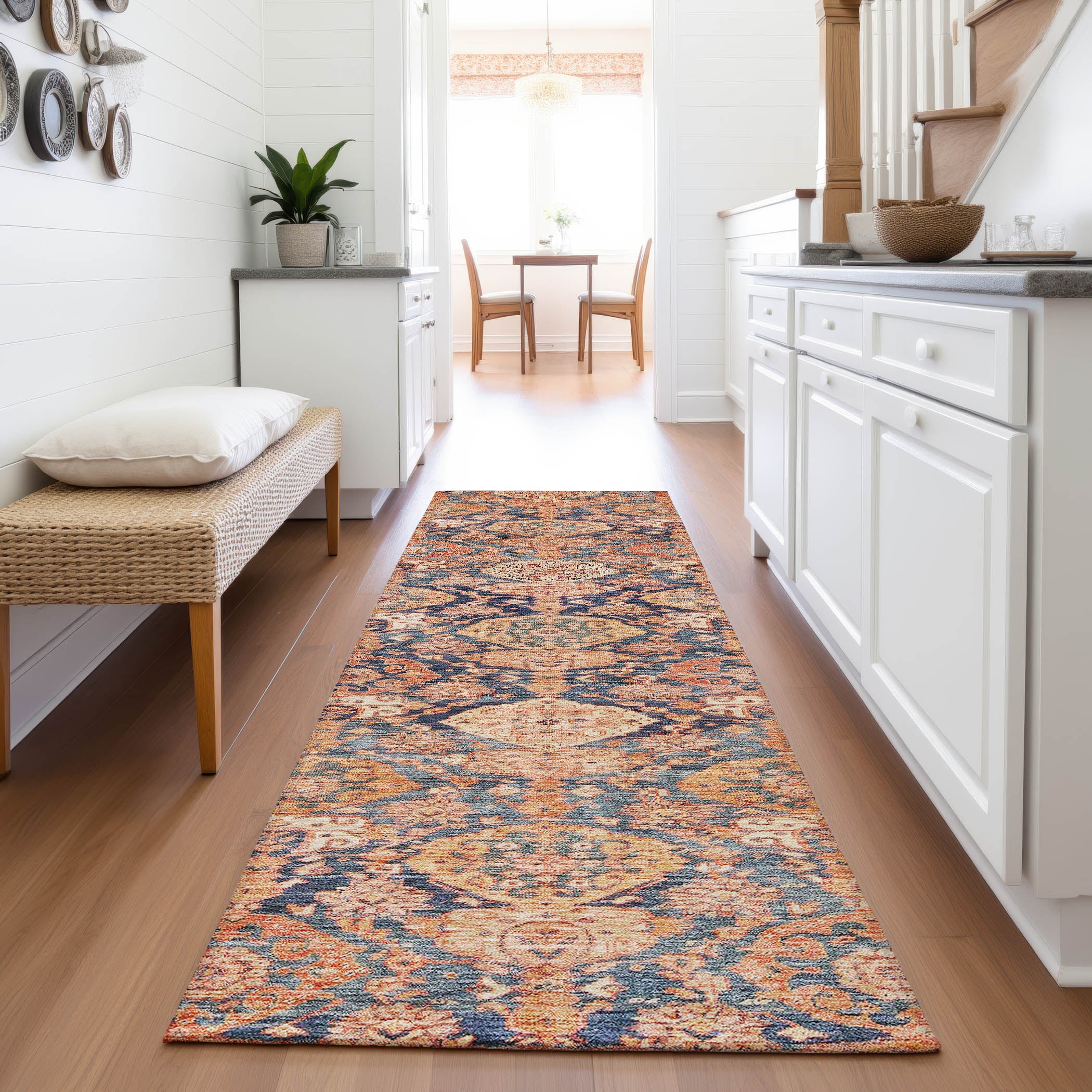 Oslo Machine Washable Transitional Terracotta Orange Rug 2'3" x 7'6" #shape_Runner