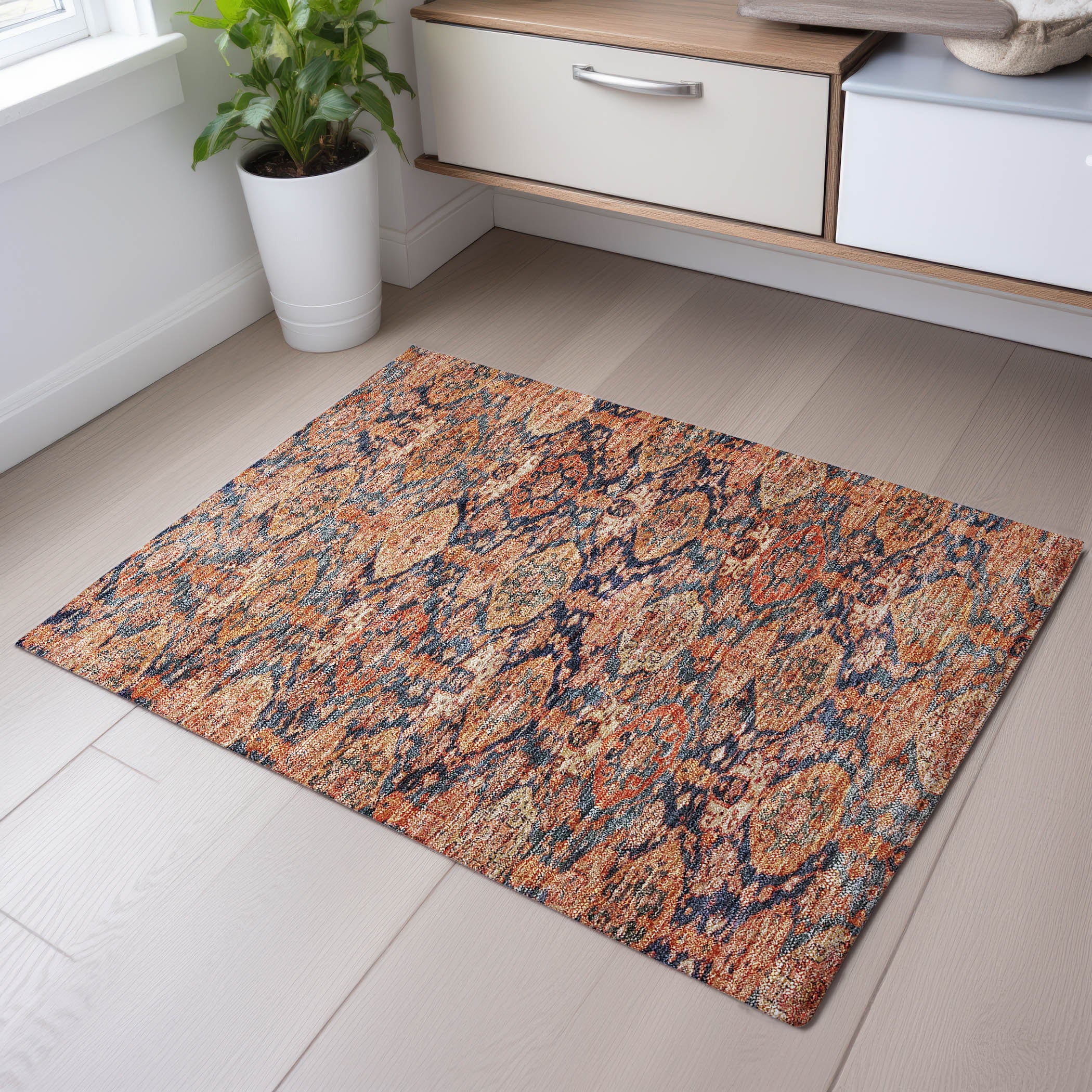 Oslo Machine Washable Transitional Terracotta Orange Rug 1'8" x 2'6" #shape_Rectangle
