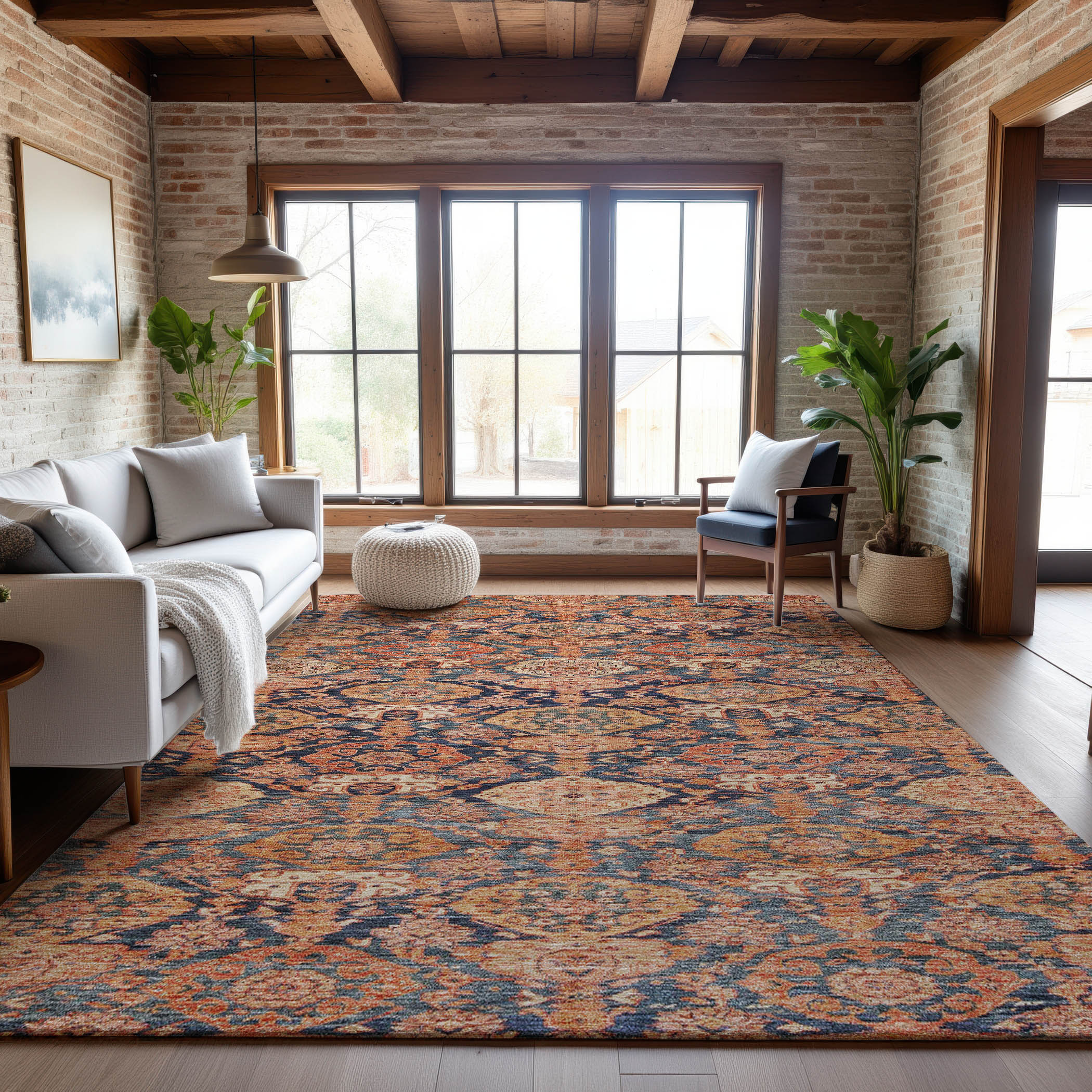 Oslo Machine Washable Transitional Terracotta Orange Rug 2'6" x 3'10" #shape_Rectangle