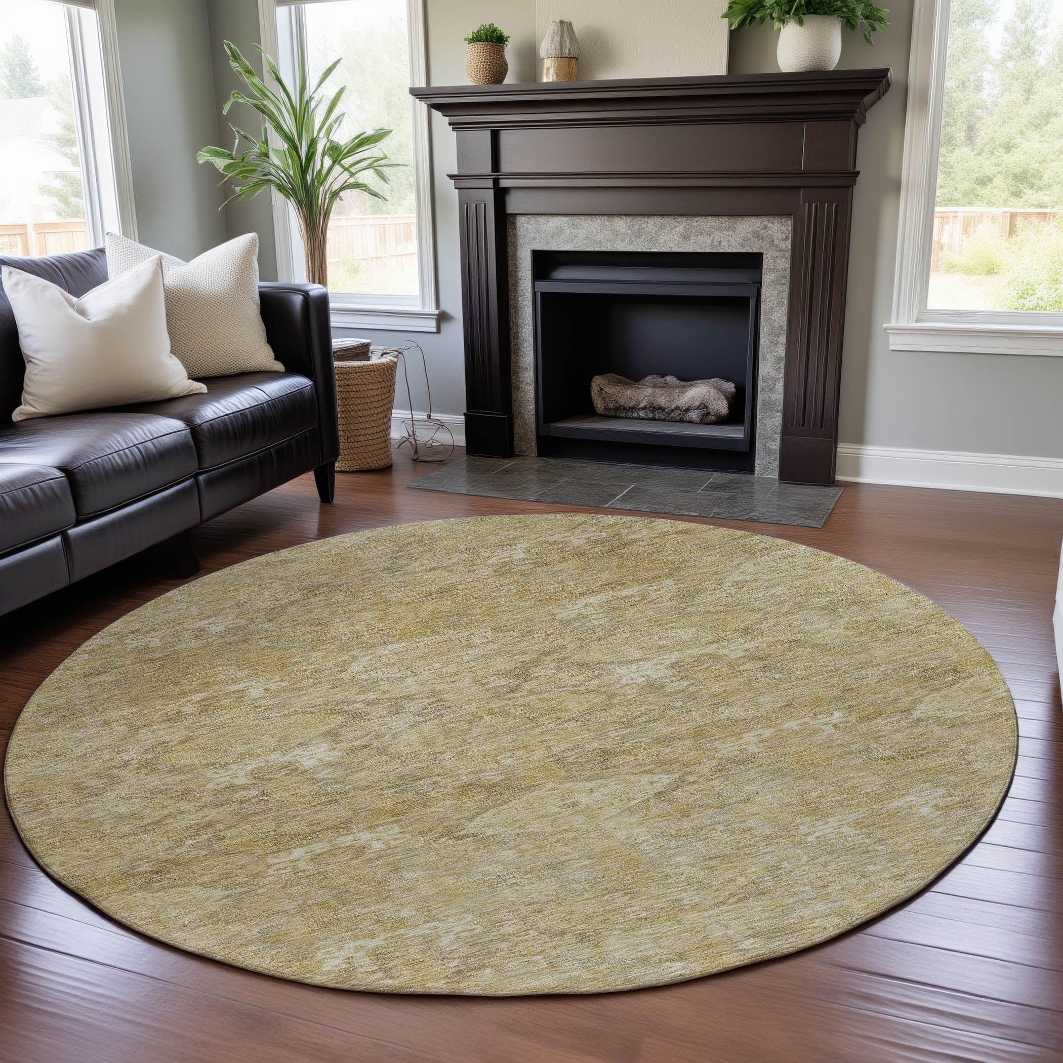 Oslo Machine Washable Transitional Wheat Gold Rug 8' x 8' #shape_Round