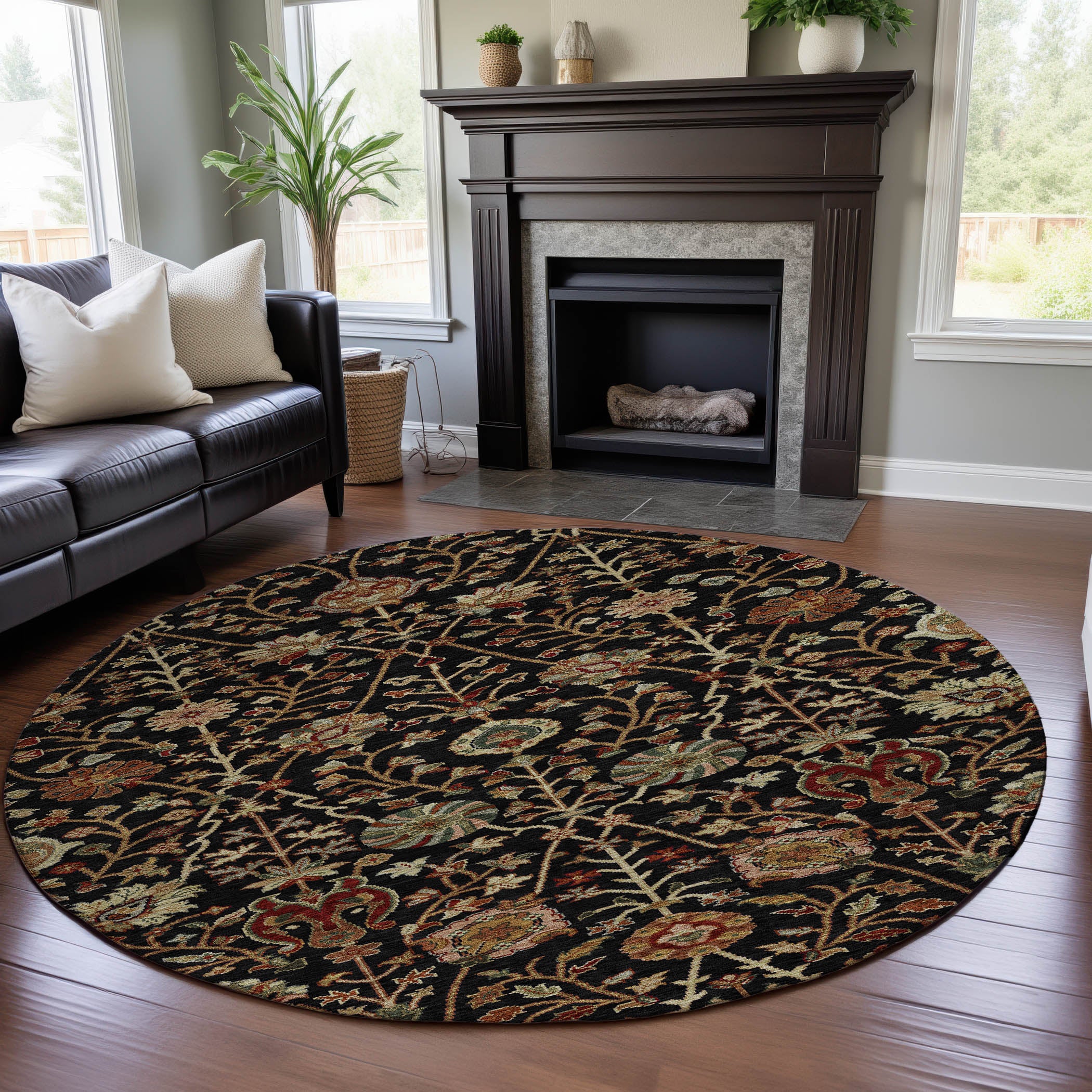 Dubrovnik Machine Washable Transitional Black Rug 8' x 8' #shape_Round