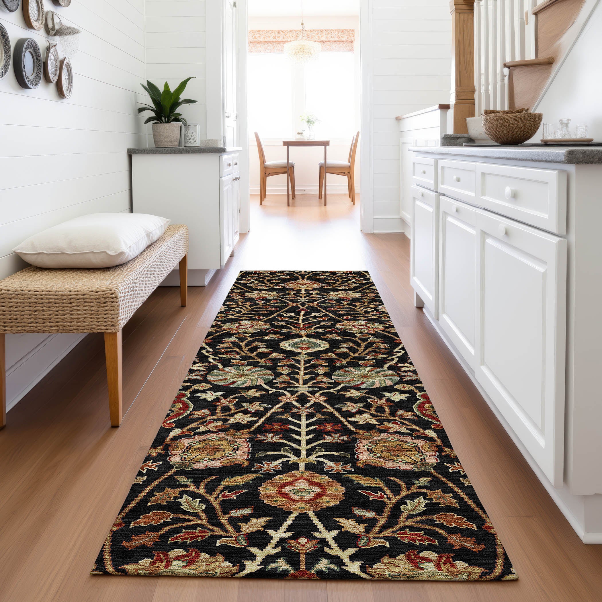 Dubrovnik Machine Washable Transitional Black Rug 2'3" x 7'6" #shape_Runner