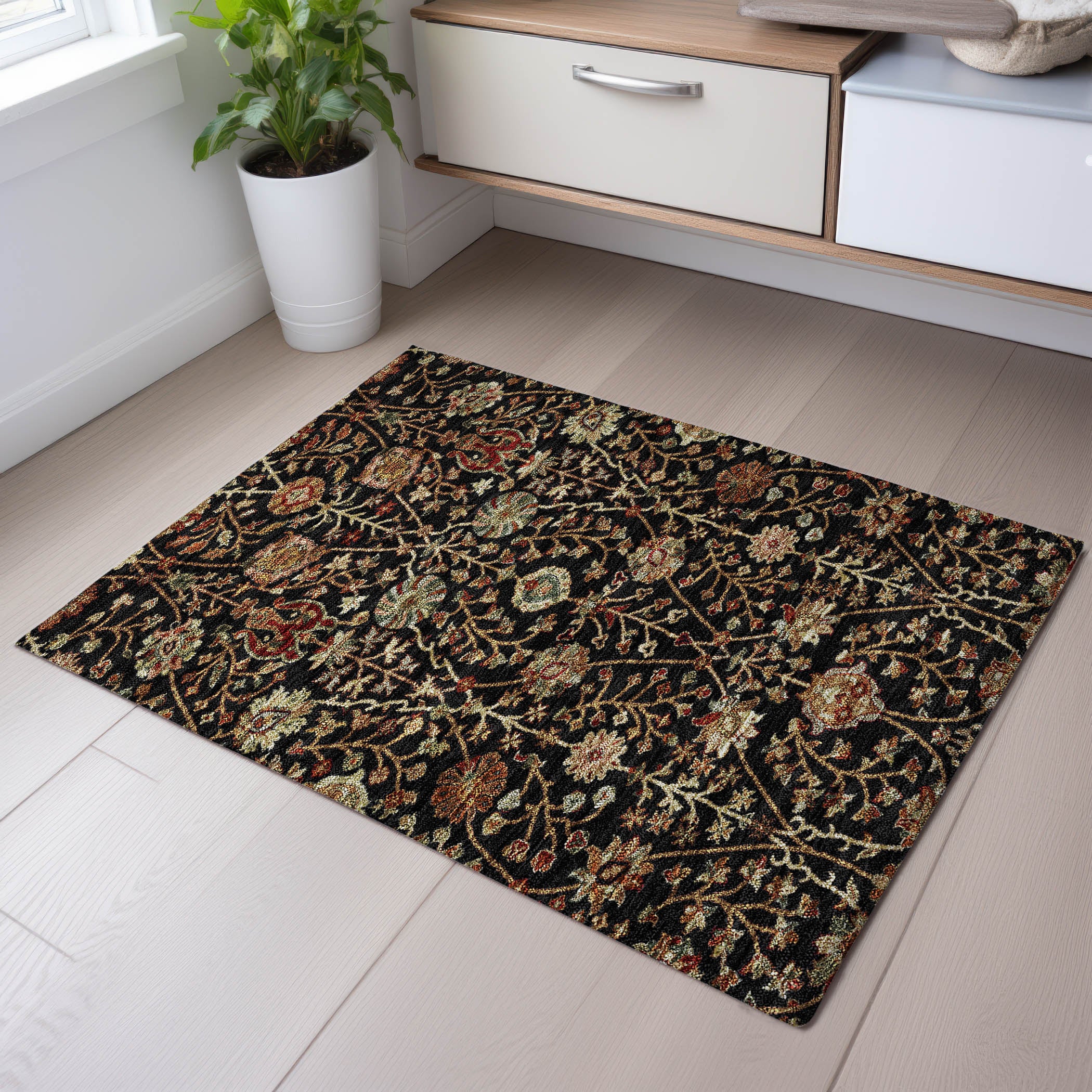 Dubrovnik Machine Washable Transitional Black Rug 1'8" x 2'6" #shape_Rectangle