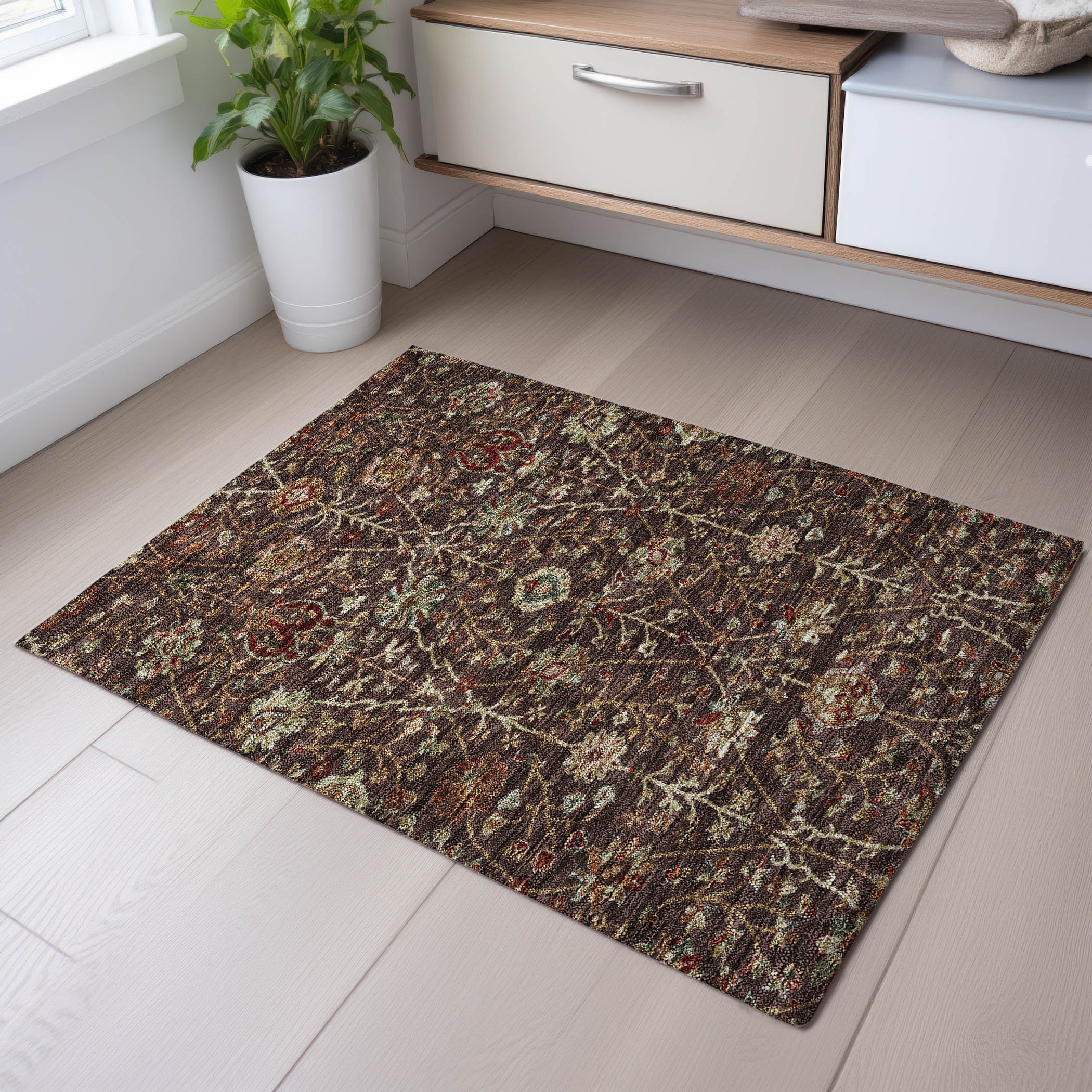 Dubrovnik Machine Washable Transitional Chocolate Brown Rug 1'8" x 2'6" #shape_Rectangle