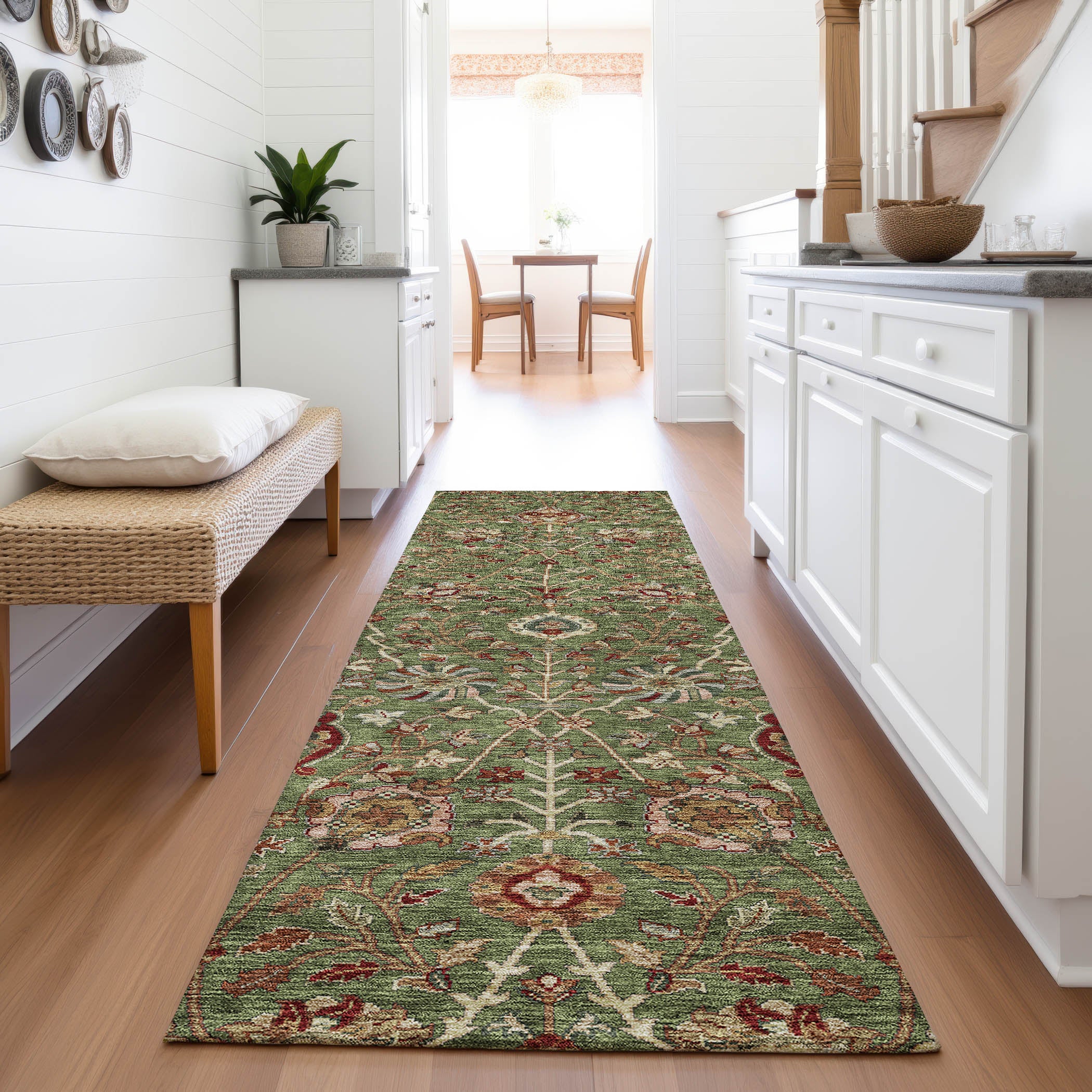 Dubrovnik Machine Washable Transitional Fern Green Rug 2'3" x 7'6" #shape_Runner