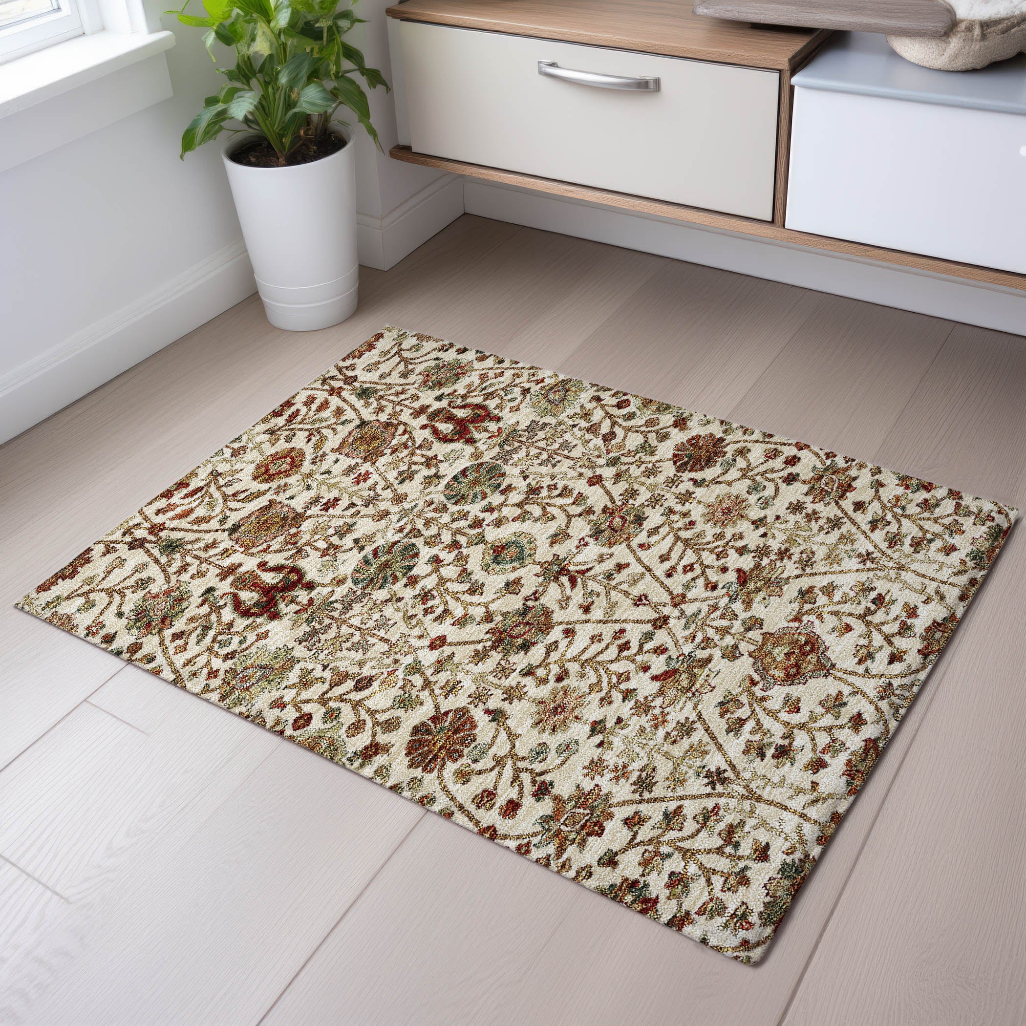 Dubrovnik Machine Washable Transitional Ivory Rug 1'8" x 2'6" #shape_Rectangle
