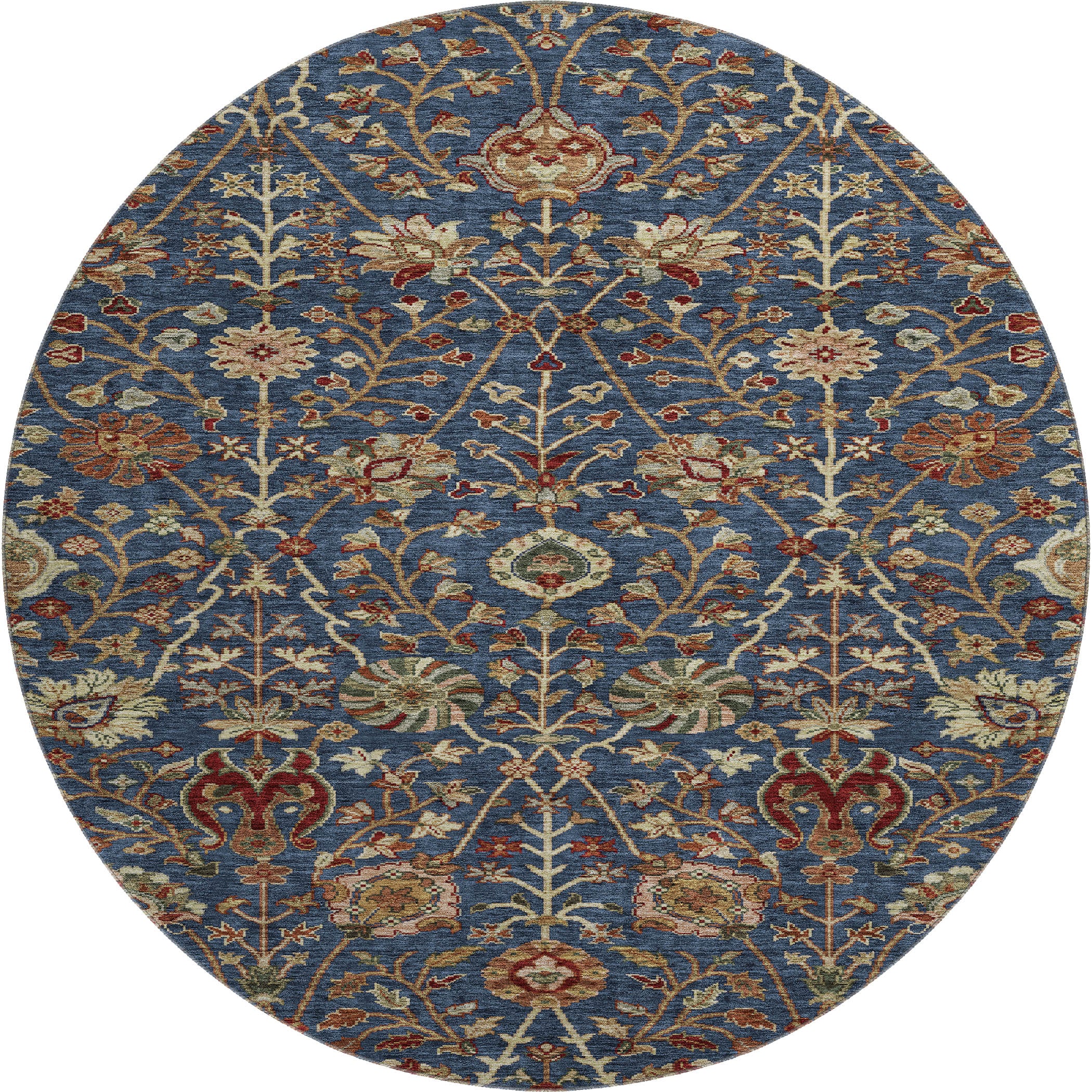 Dubrovnik Machine Washable Transitional Navy Blue Rug 8' x 8' #shape_Round