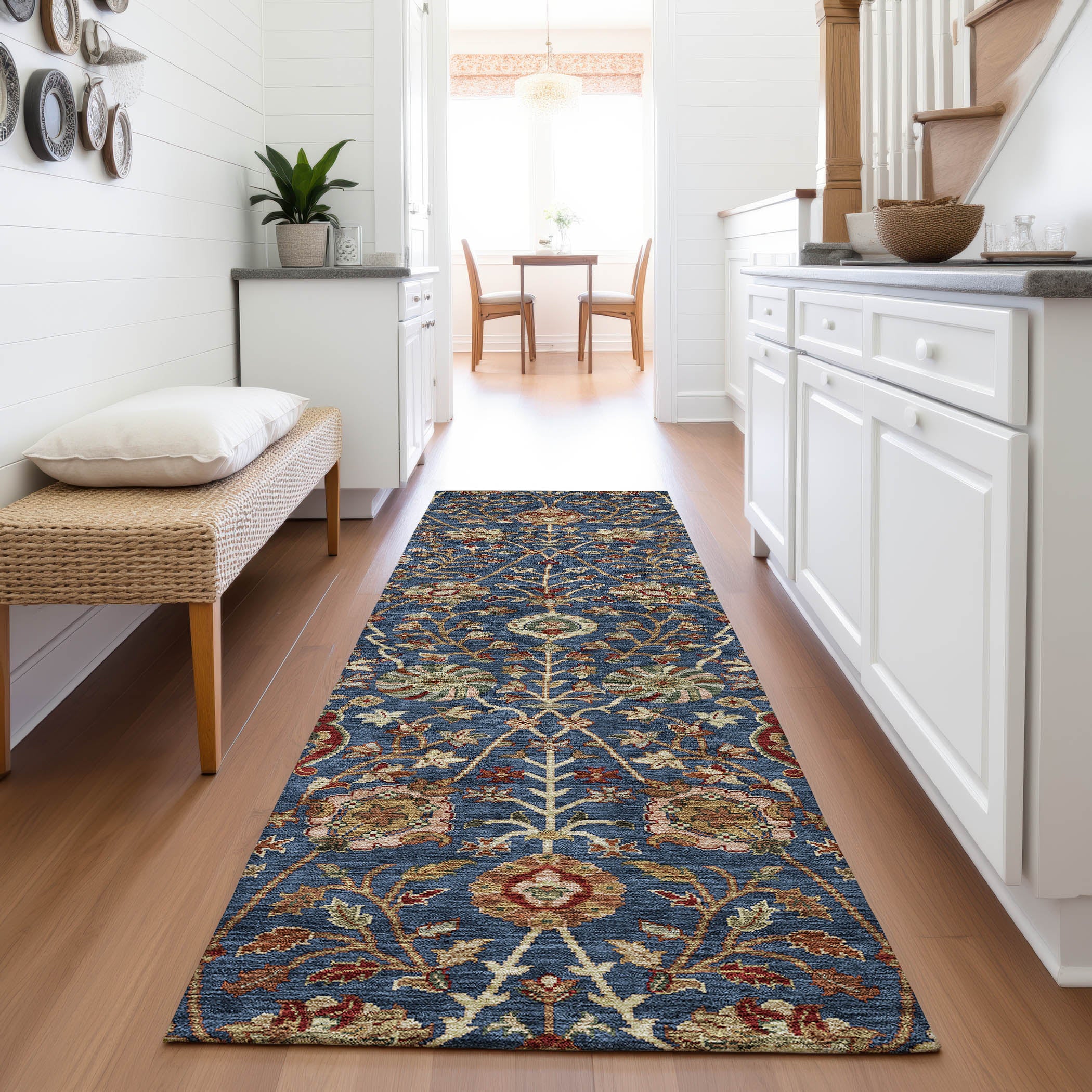 Dubrovnik Machine Washable Transitional Navy Blue Rug 2'3" x 7'6" #shape_Runner