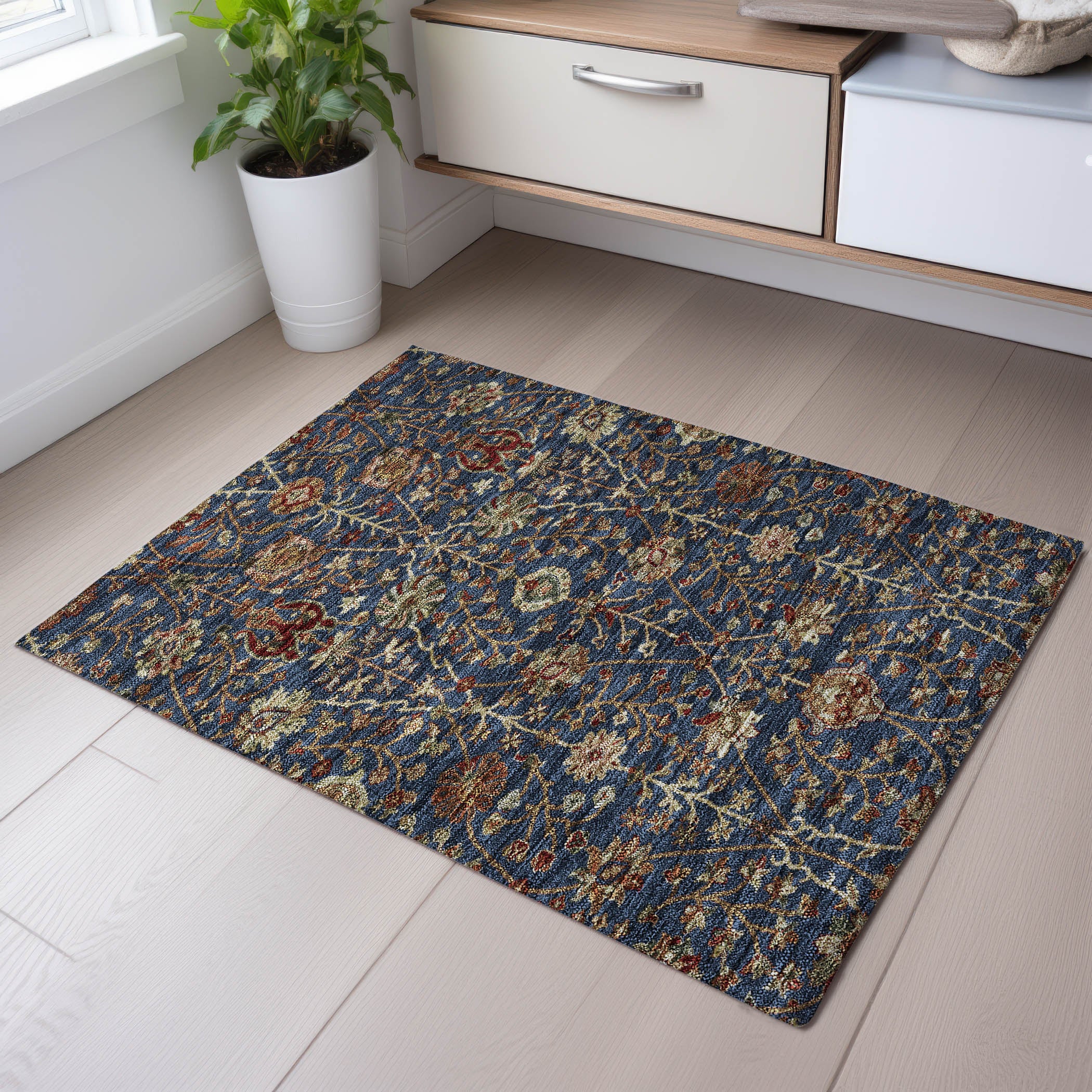 Dubrovnik Machine Washable Transitional Navy Blue Rug 1'8" x 2'6" #shape_Rectangle