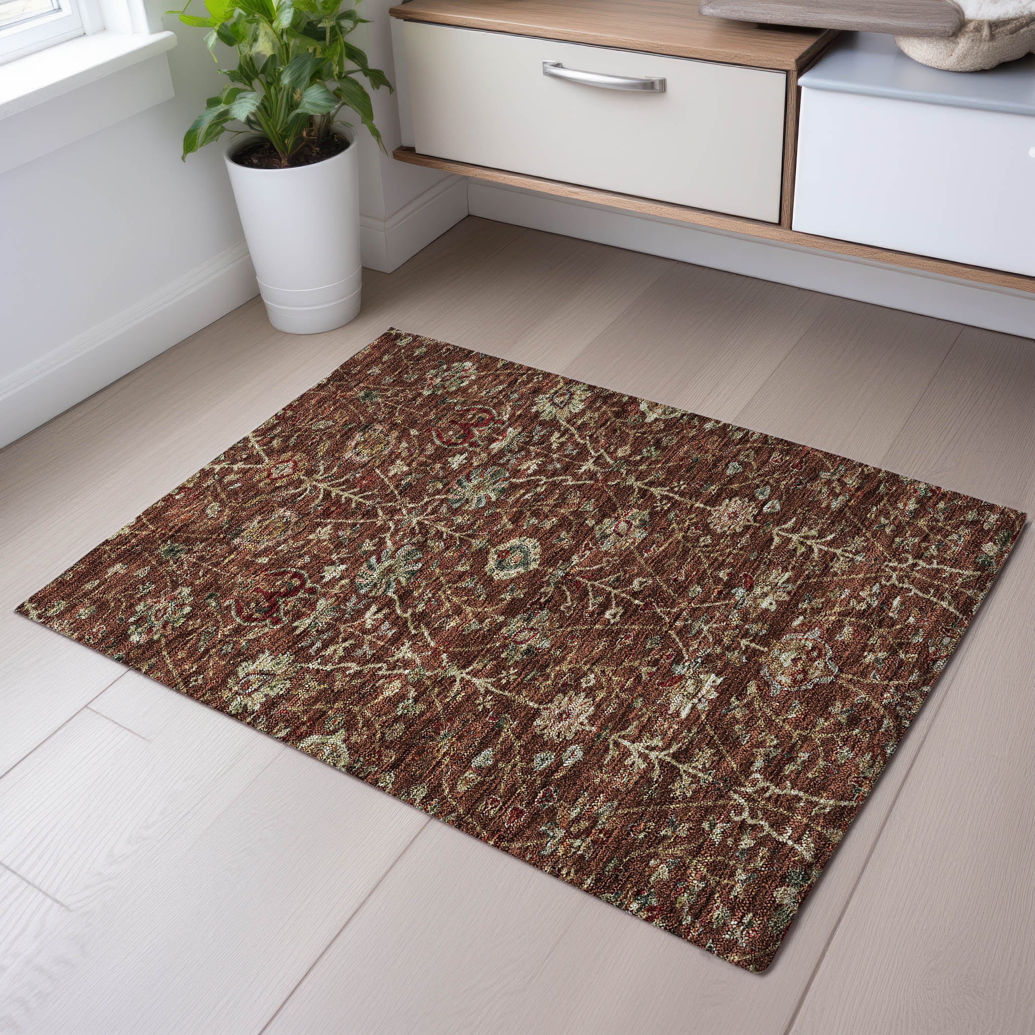 Dubrovnik Machine Washable Transitional Paprika Orange Rug 1'8" x 2'6" #shape_Rectangle